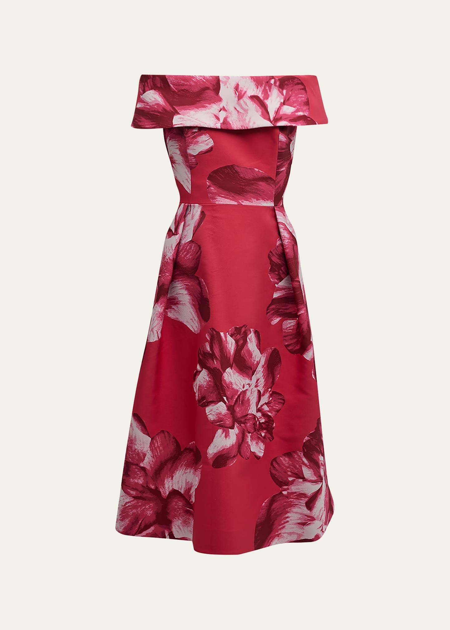 Teri Jon Offshoulder Floral Jacquard Midi Dress in Red Lyst