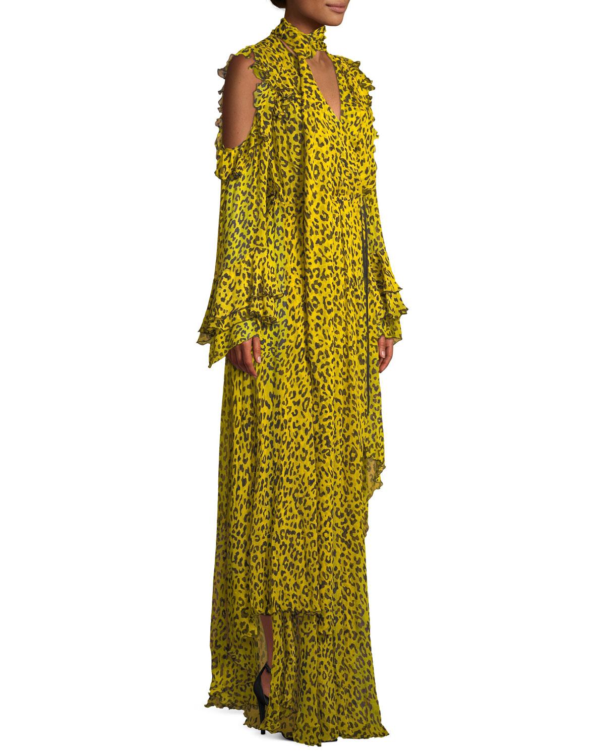 yellow leopard print maxi dress