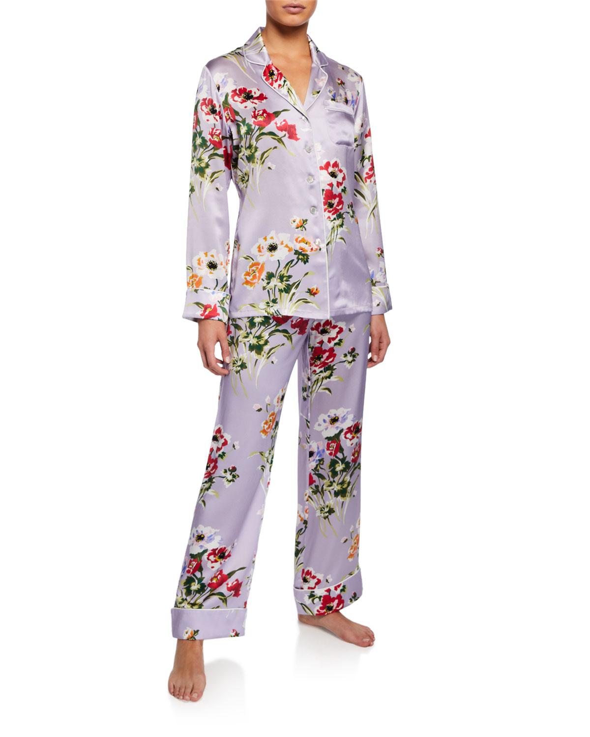 Olivia Von Halle Lila Veridiana Floral Print Classic Silk Pajama Set In