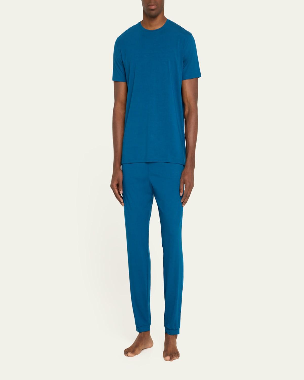 Derek Rose Basel 17 Slim Cuffed Lounge Pants in Blue for Men Lyst