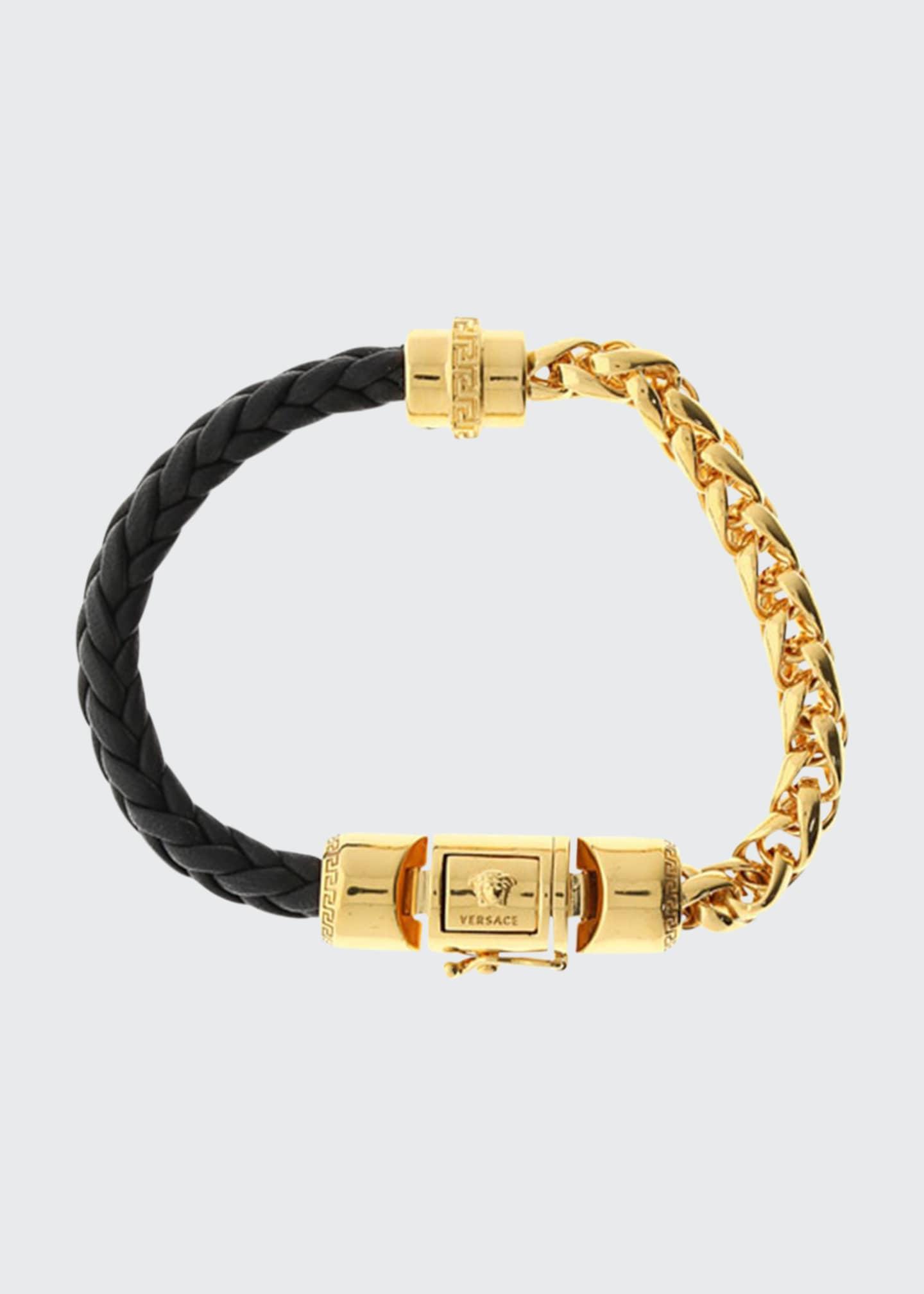 Versace Men's Metal Chain & Braided Leather Bracelet in Black for Men ...