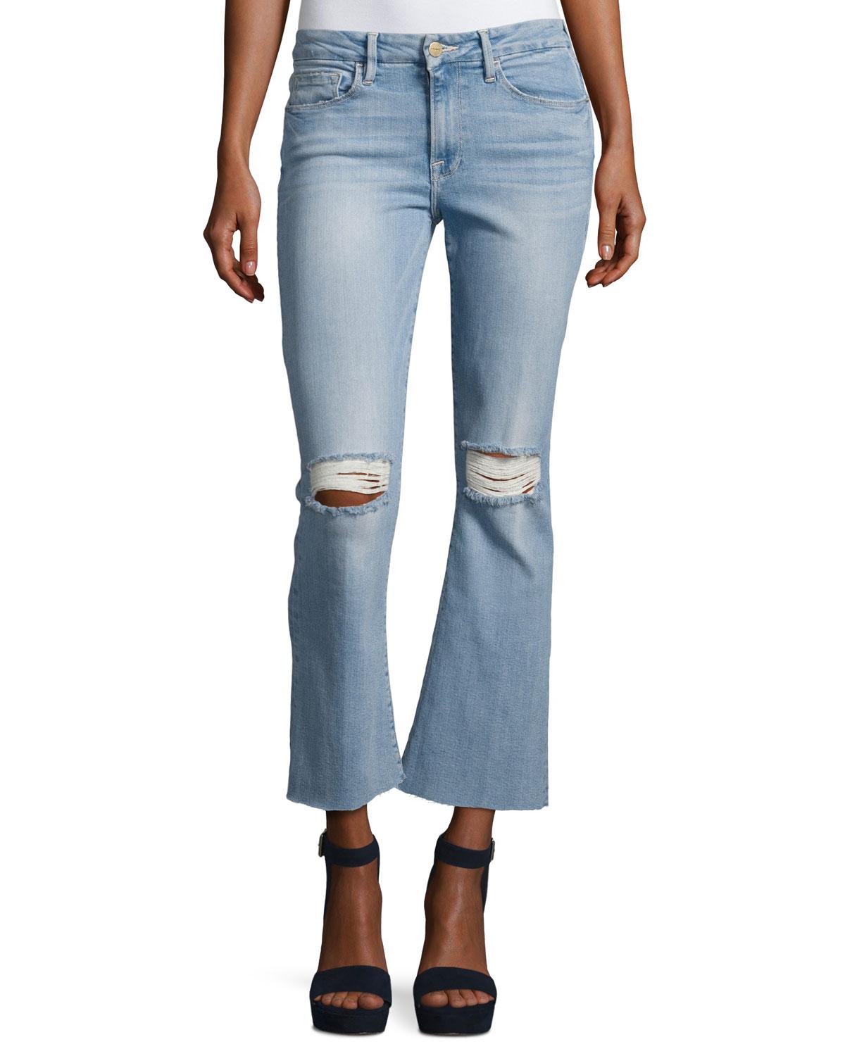 Lyst - Frame Le Crop Mini Boot-cut Jeans With Raw Edge in Blue