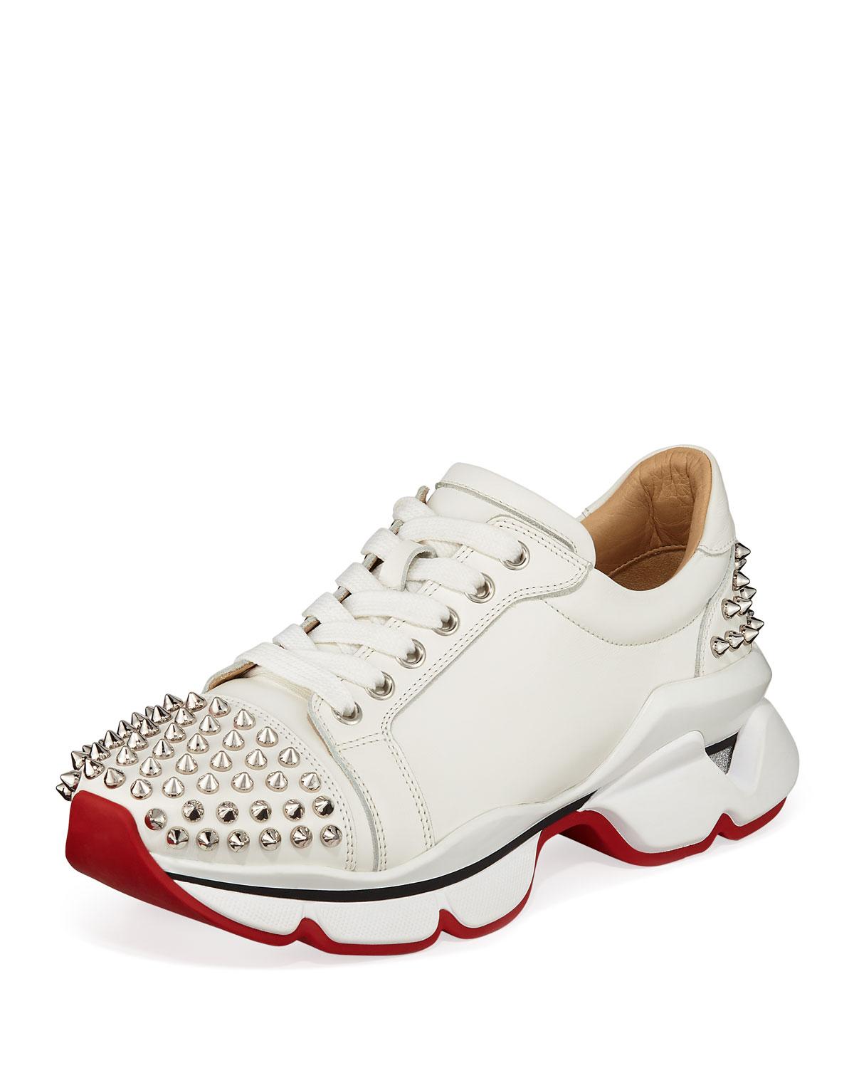 Christian Louboutin Vrs Leather Red Sole Sneakers in White/Silver (White) - Lyst