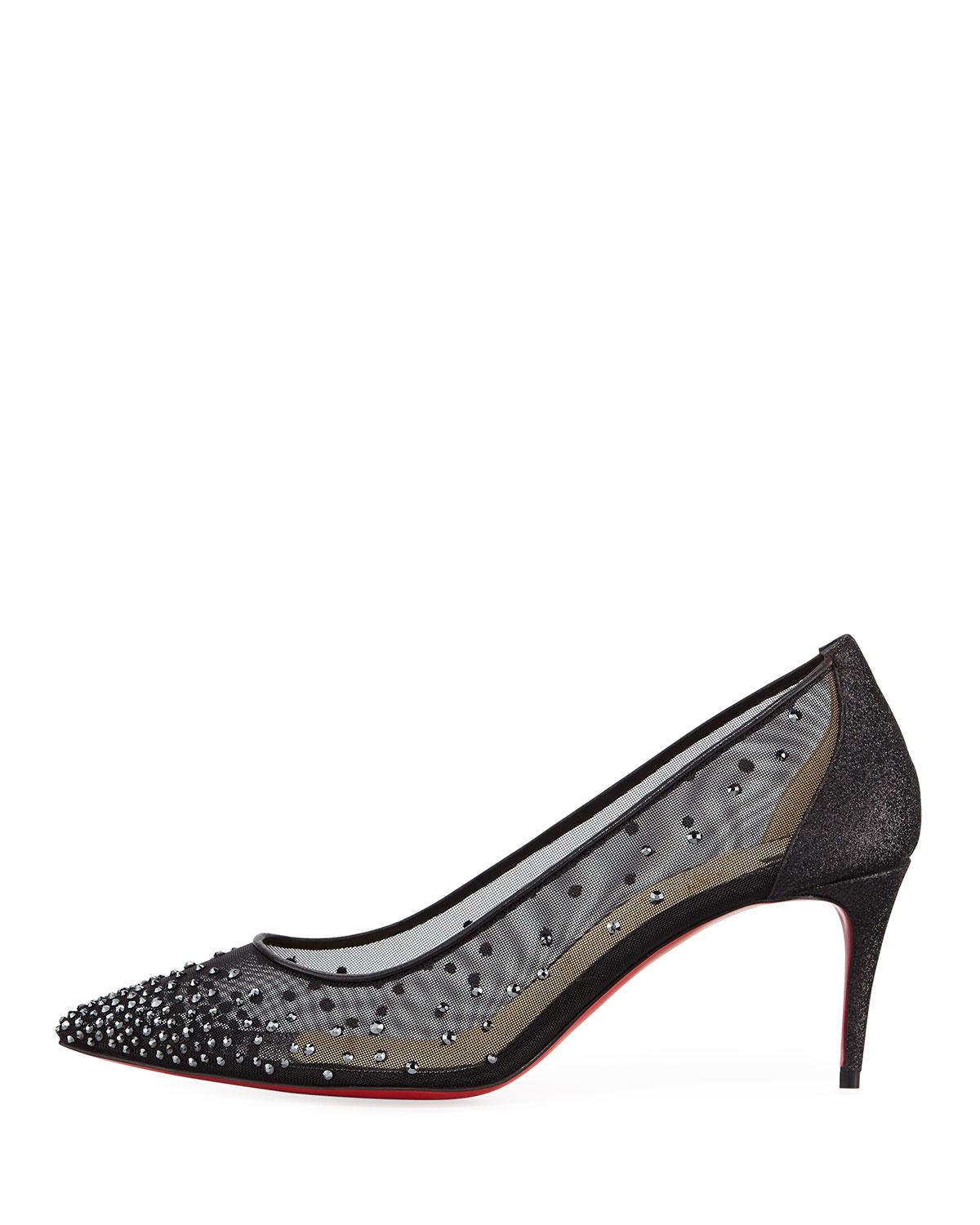 Christian Louboutin Leather Follies Strass Mesh 70mm Red Sole Pump in Black  - Lyst