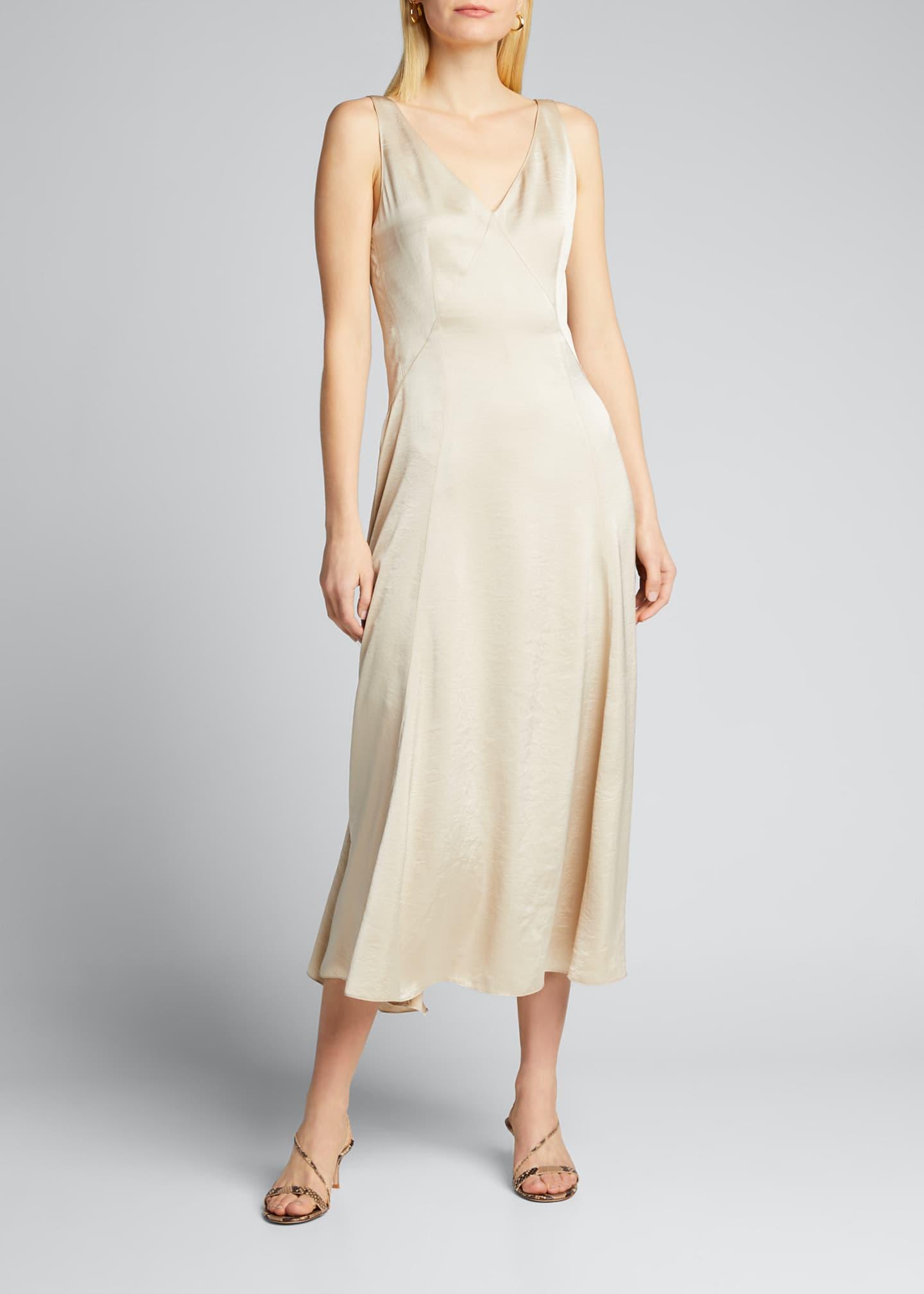 Elie Tahari Olive Sleeveless Satin Midi Dress in Natural - Save 75% - Lyst