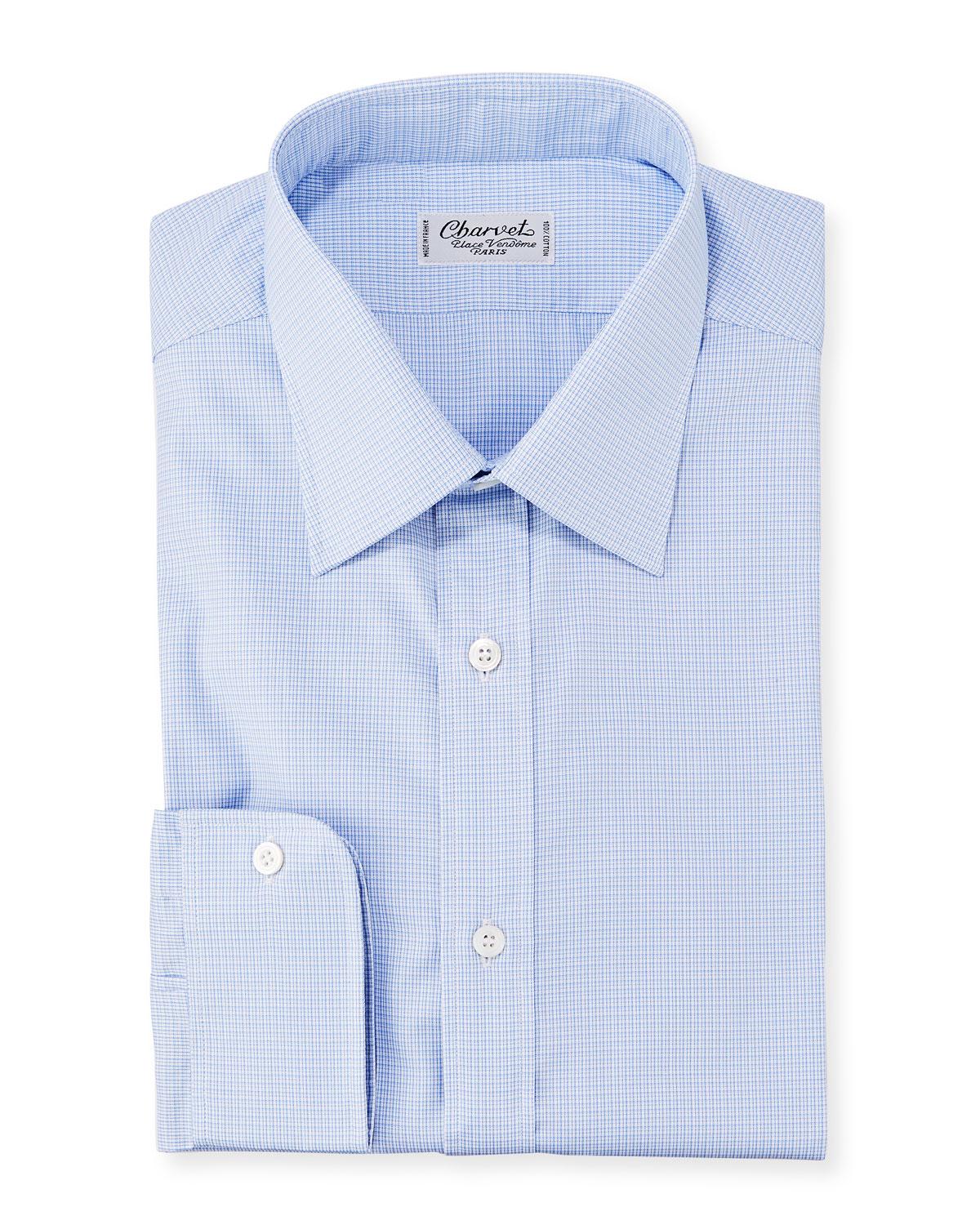 Charvet Cotton Men's Textured Poplin Dress Shirt in Blue Pattern (Blue ...