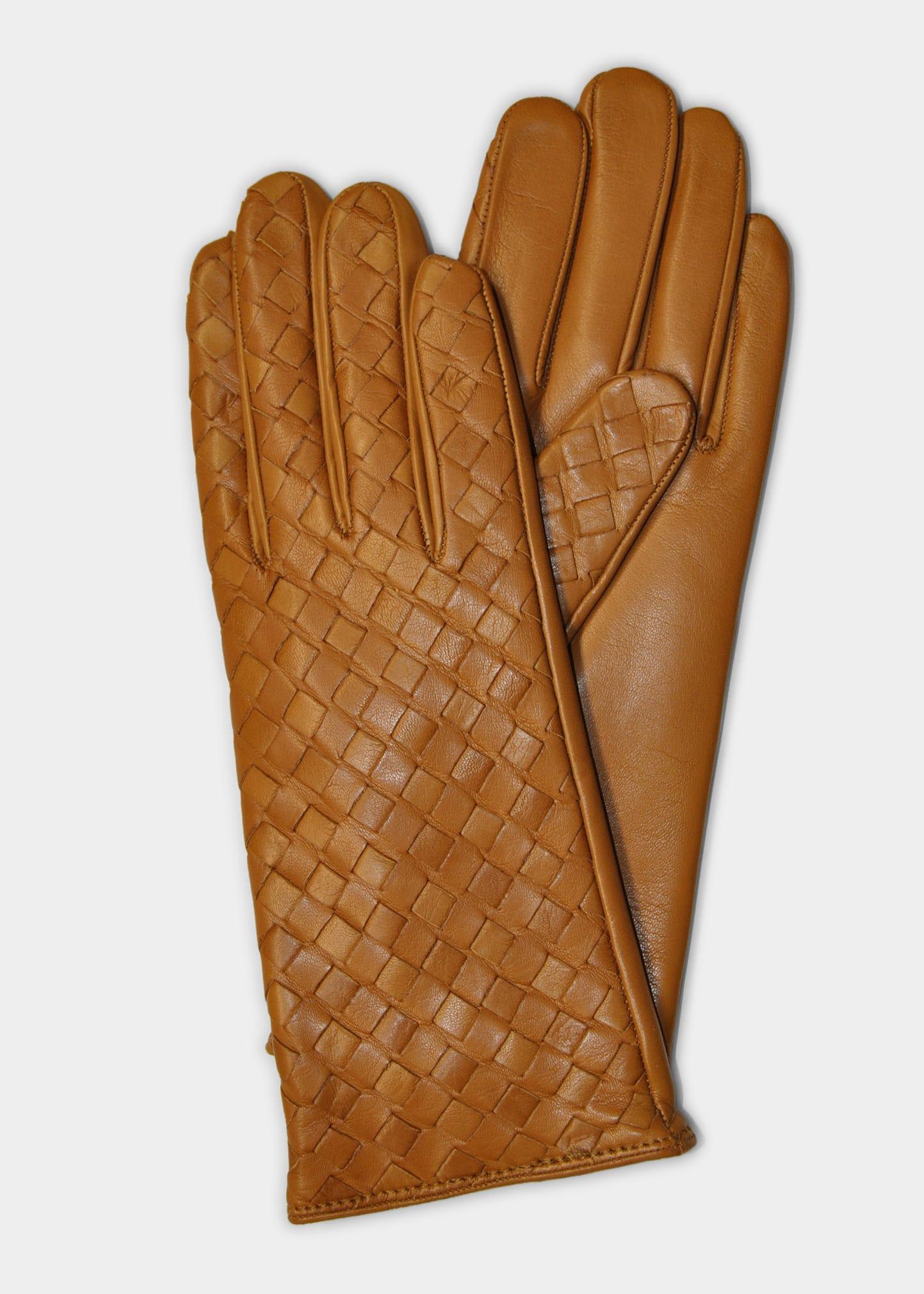 Guanti Giglio Fiorentino Woven Cashmere-leather Gloves in Brown | Lyst