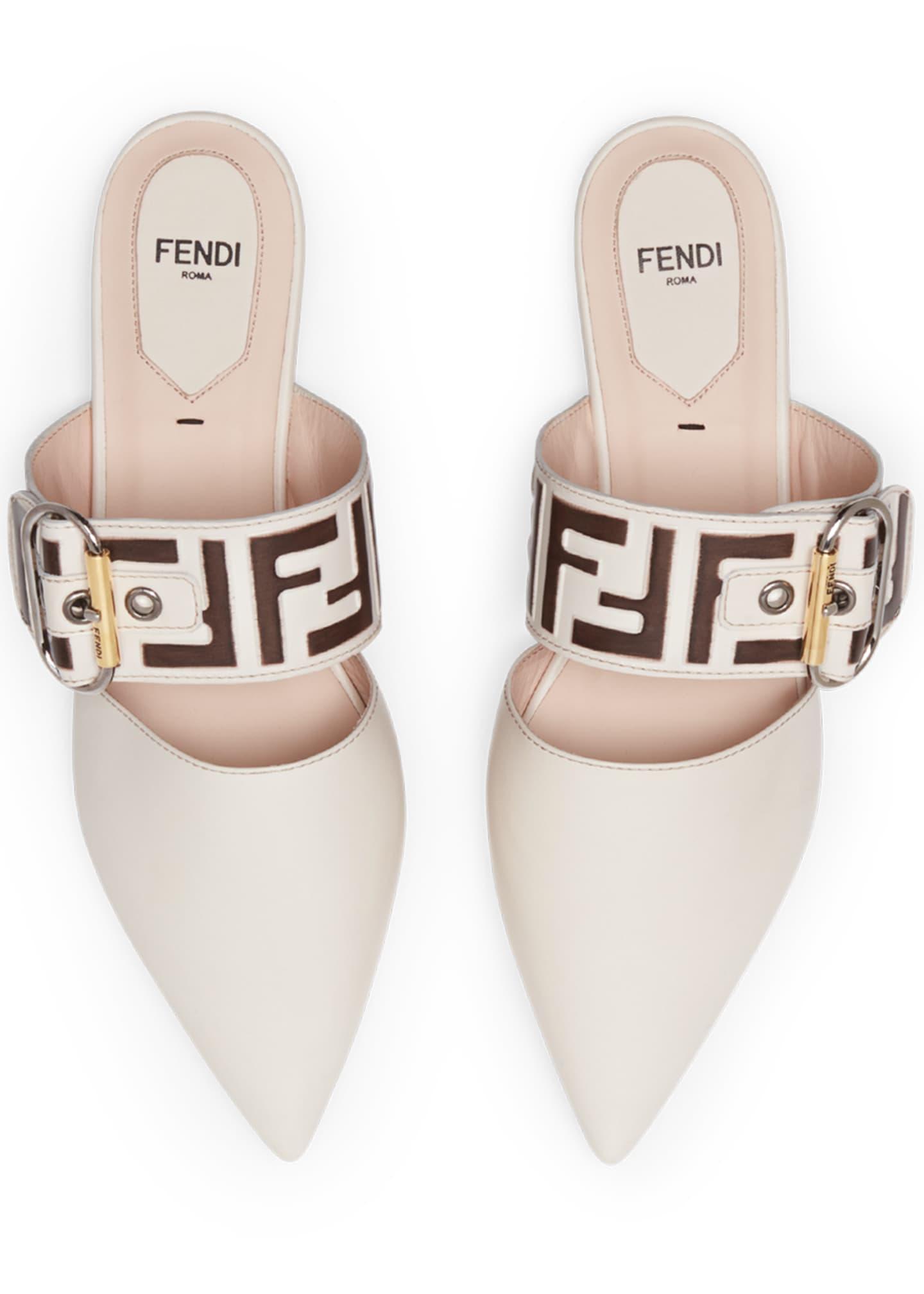 Fendi Leather Mules With Ff Strap in White - Lyst