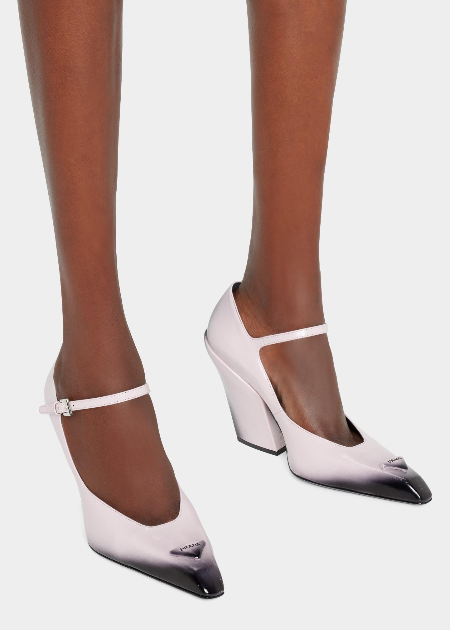 Prada Modellerie Leather Mary Jane Pumps in White | Lyst