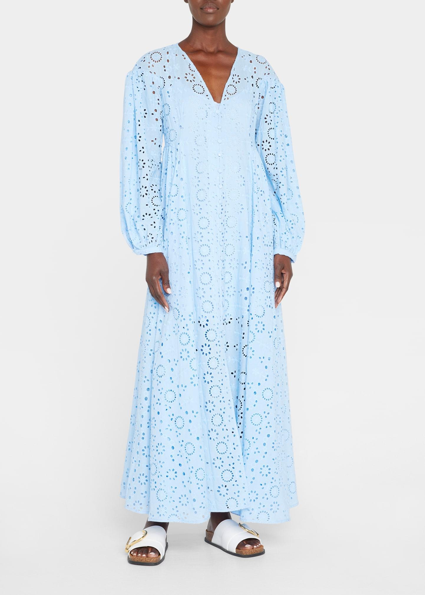 Evi Grintela Hattie Broderie Anglaise Button-down Dress in Blue | Lyst