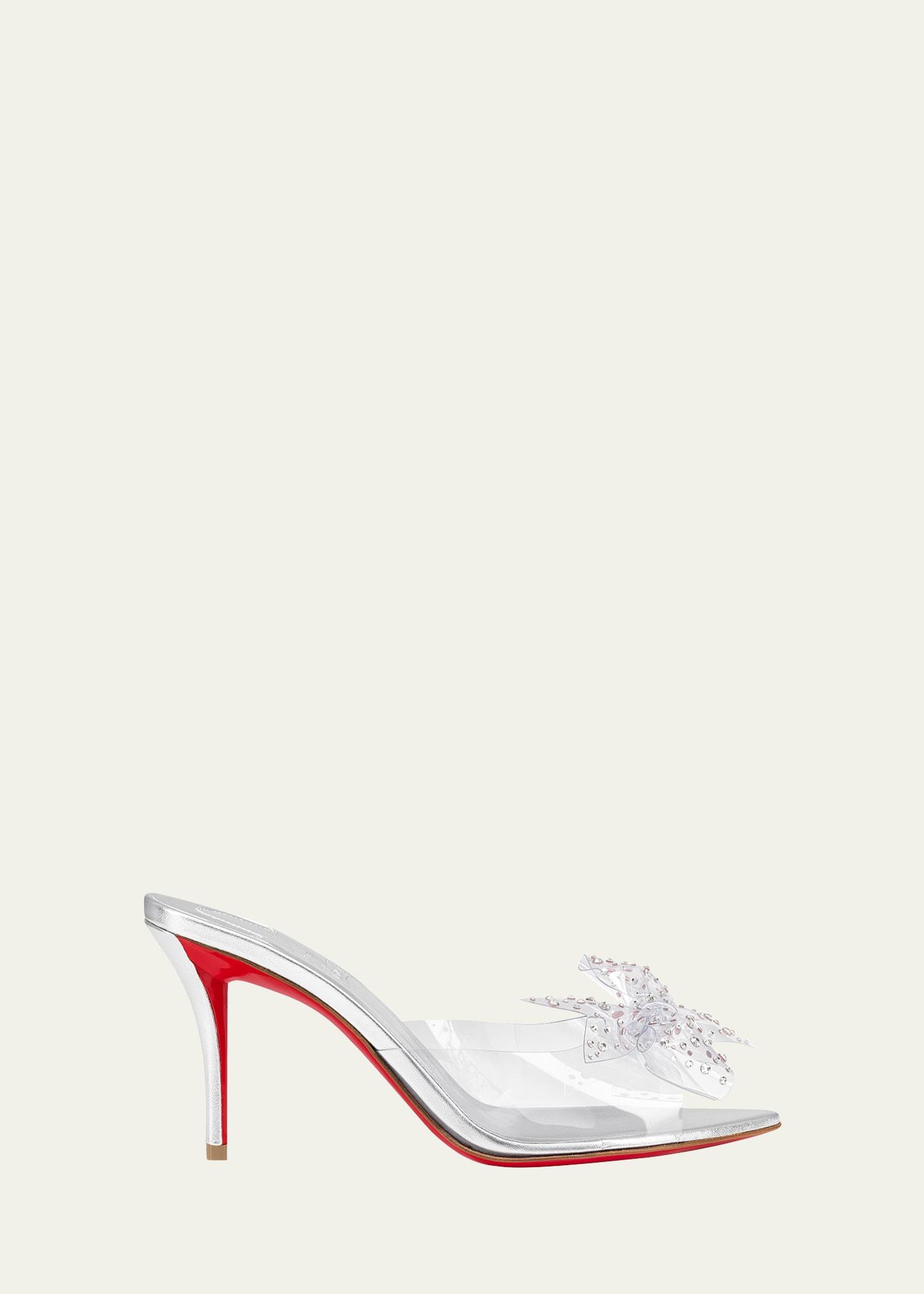Christian Louboutin Aqua Crystal Clear Floral Red Sole Slide