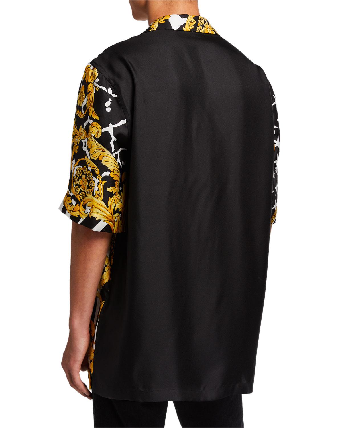 Versace Men's Jungle Baroque Silk Short-sleeve Sport Shirt in Black ...