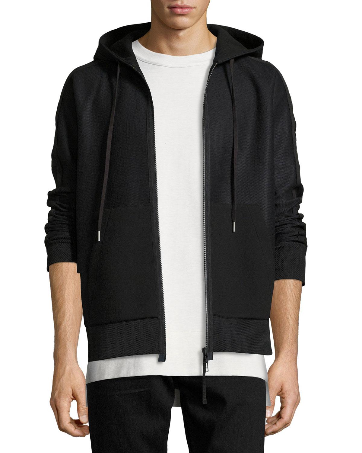 Download Helmut Lang Cotton Scuba-mesh Zip-front Hoodie in Black ...