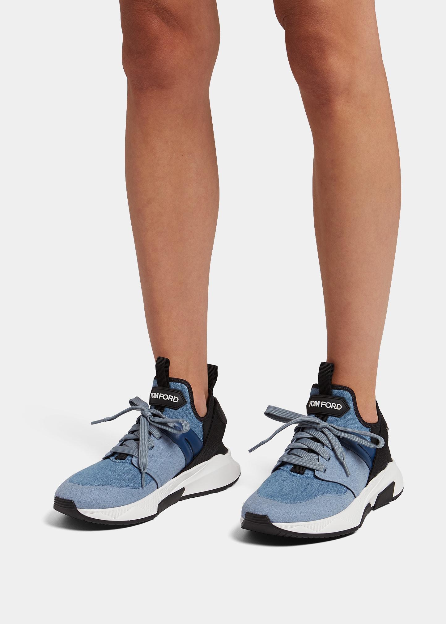 Tom Ford Stretch Denim Trainer Sneakers in Blue | Lyst