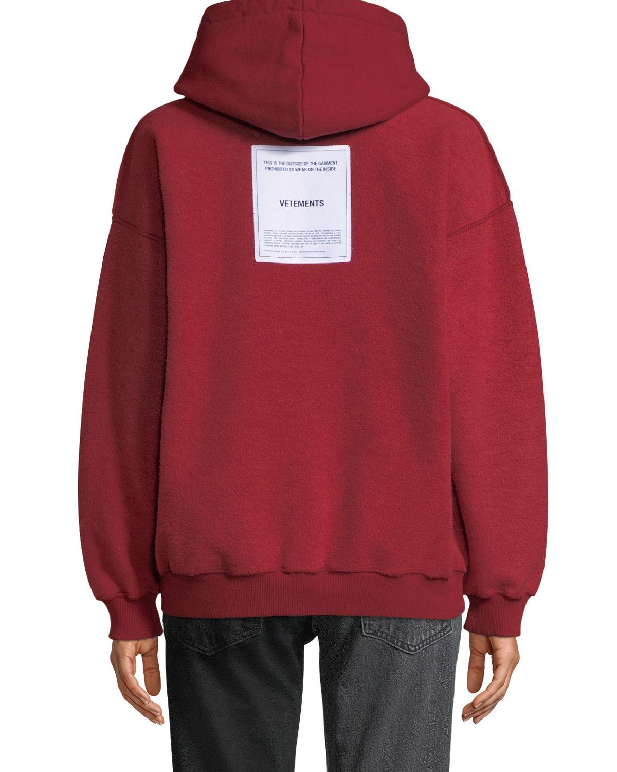 Vetements Cotton Inside Out Hoodie Red - Lyst