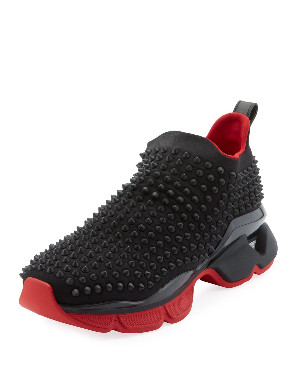 Christian Louboutin Spike Embellished Neoprene Sock Trainers in Black ...