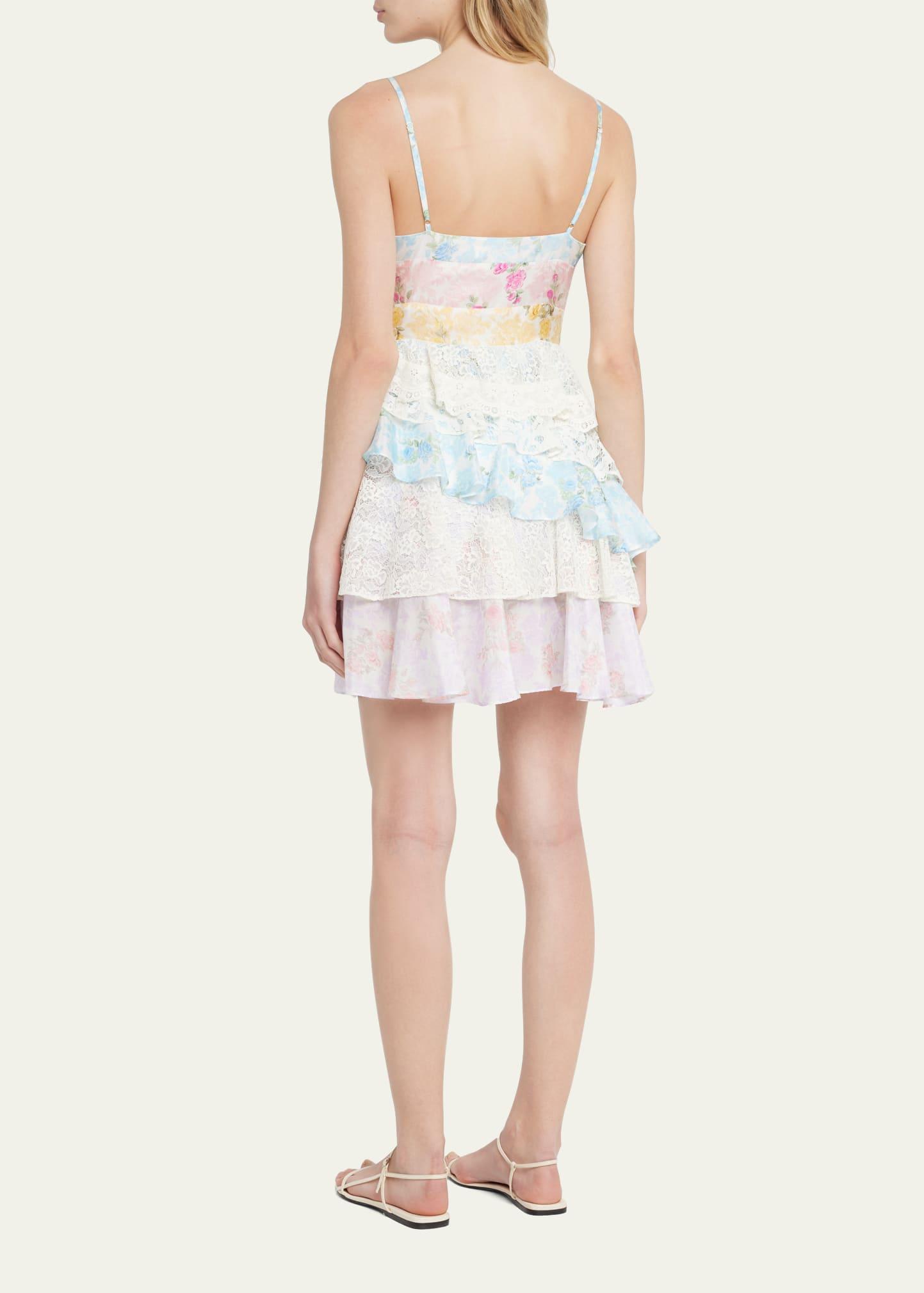 LoveShackFancy Imata Floral Silk Asymmetric-ruffle Mini Dress | Lyst