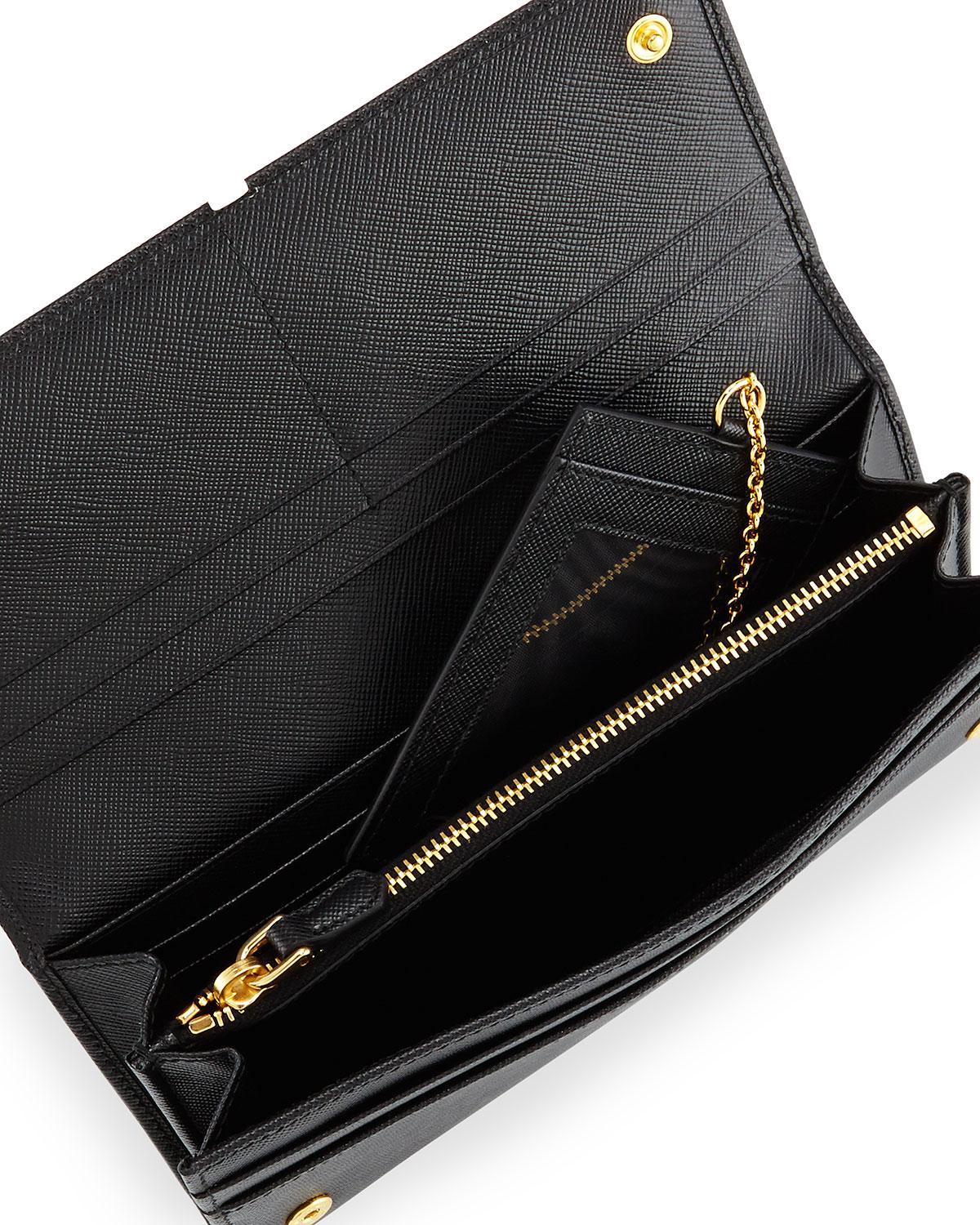 Prada Textured Leather Continental Wallet in Black - Lyst