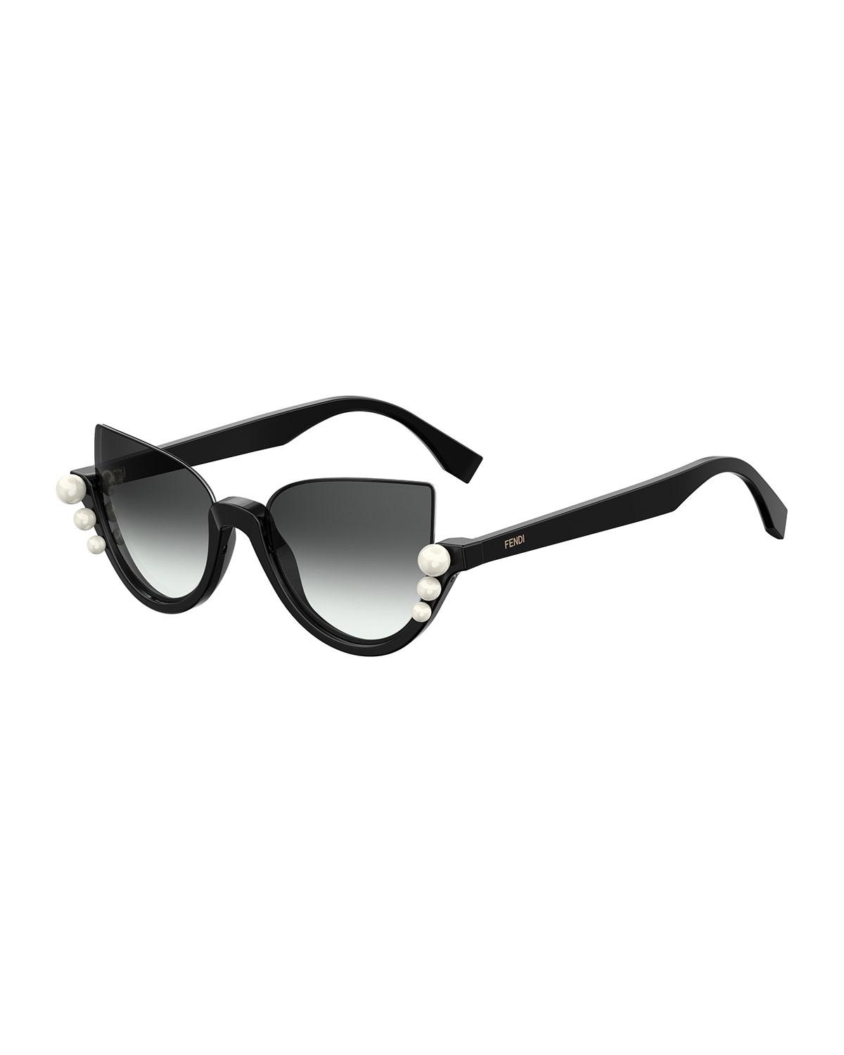 Fendi Blink Halfrim Pearl Cateye Sunglasses in Black Lyst