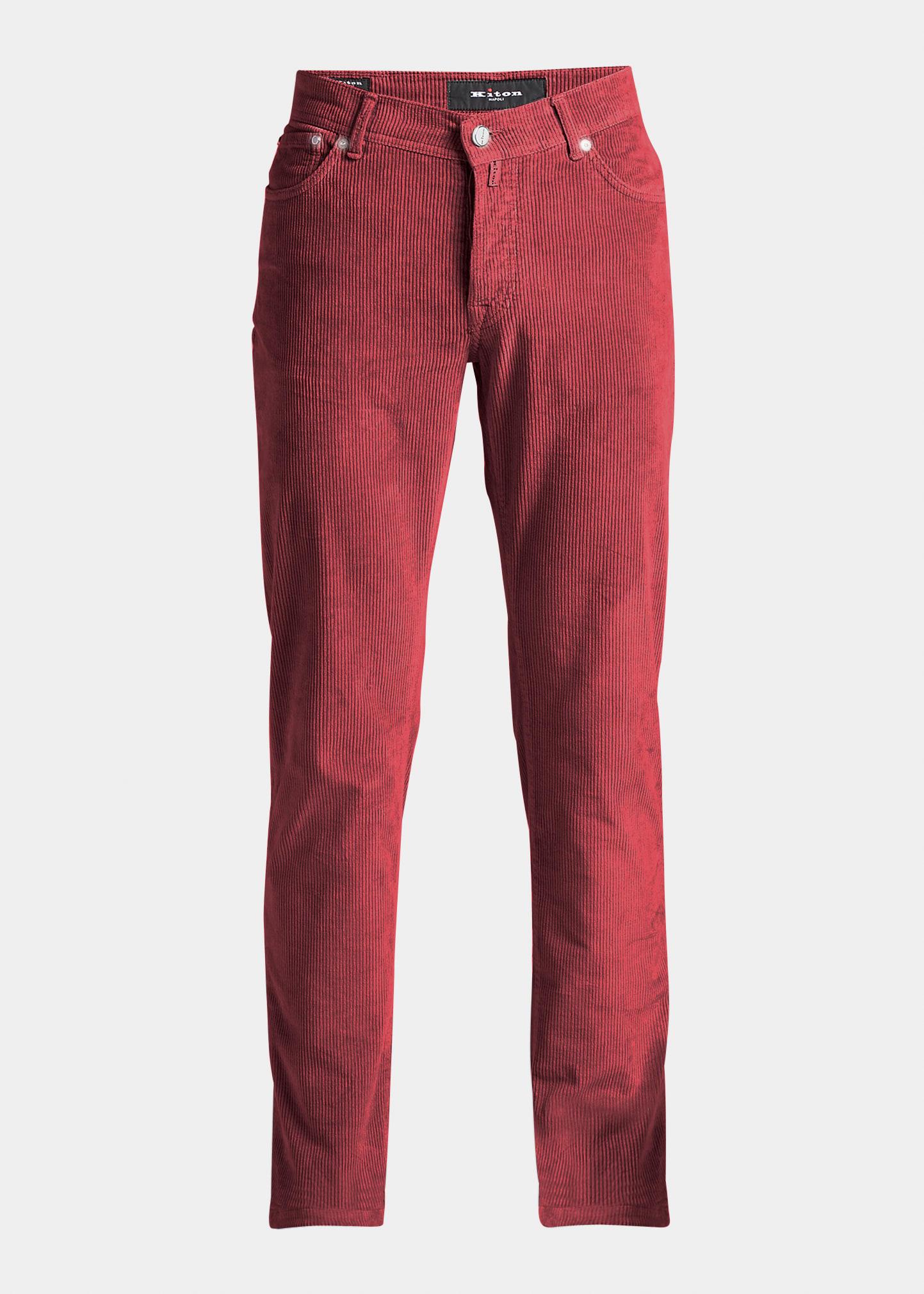 Kiton 5-pocket Cotton-cashmere Corduroy Trousers in Red for Men