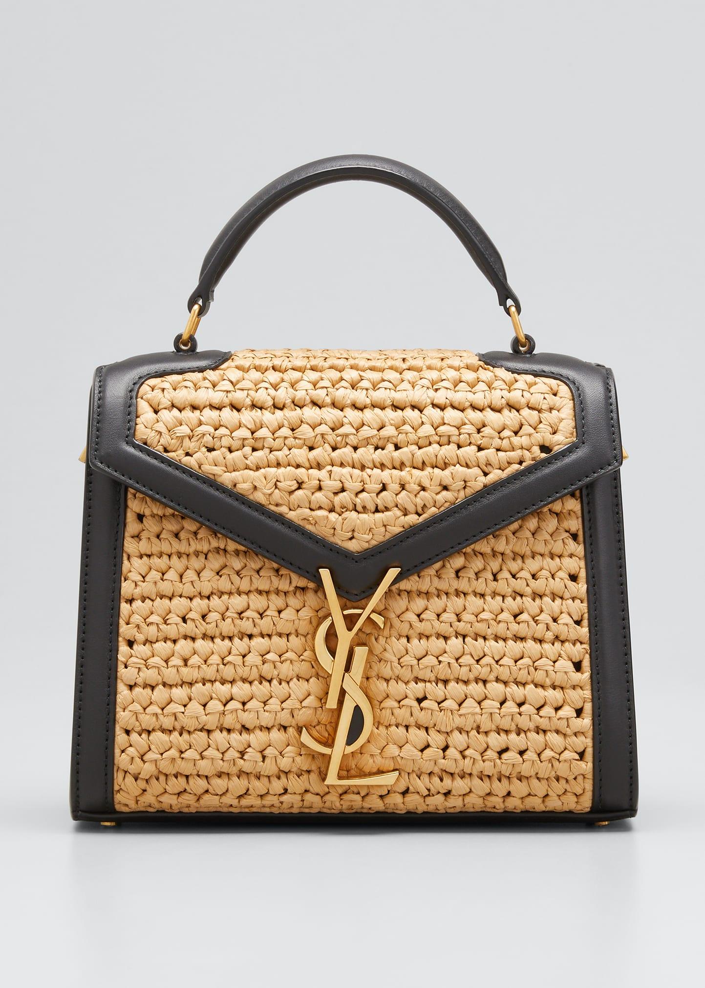 Saint Laurent Cassandra Mini Ysl Raffia Top-handle Bag in Natural | Lyst