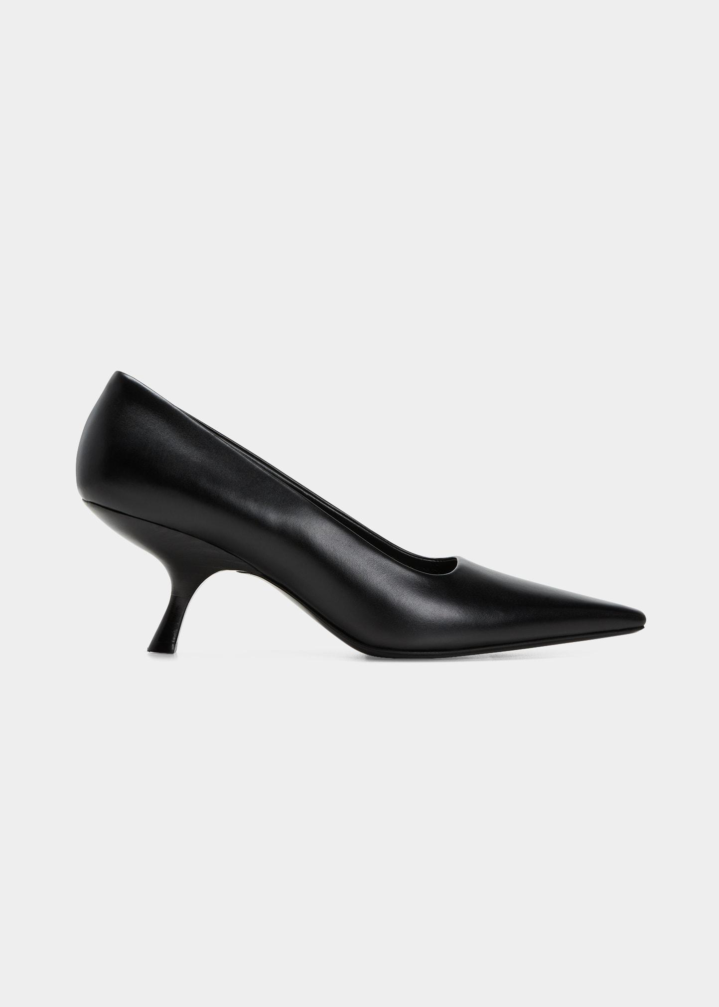 The Row Calfskin Kittenheel Pumps in Black Lyst