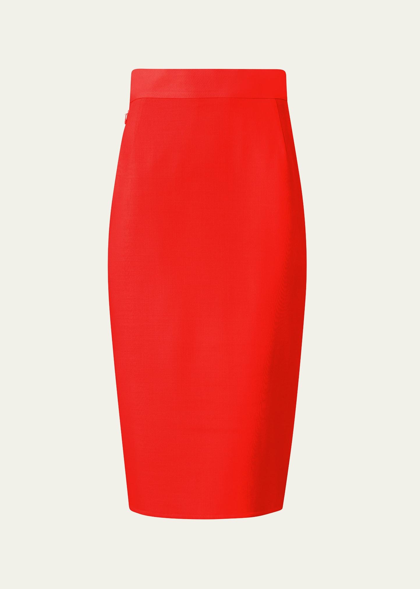 Solid Midi Pencil Skirt, Long Pencil Red Skirt