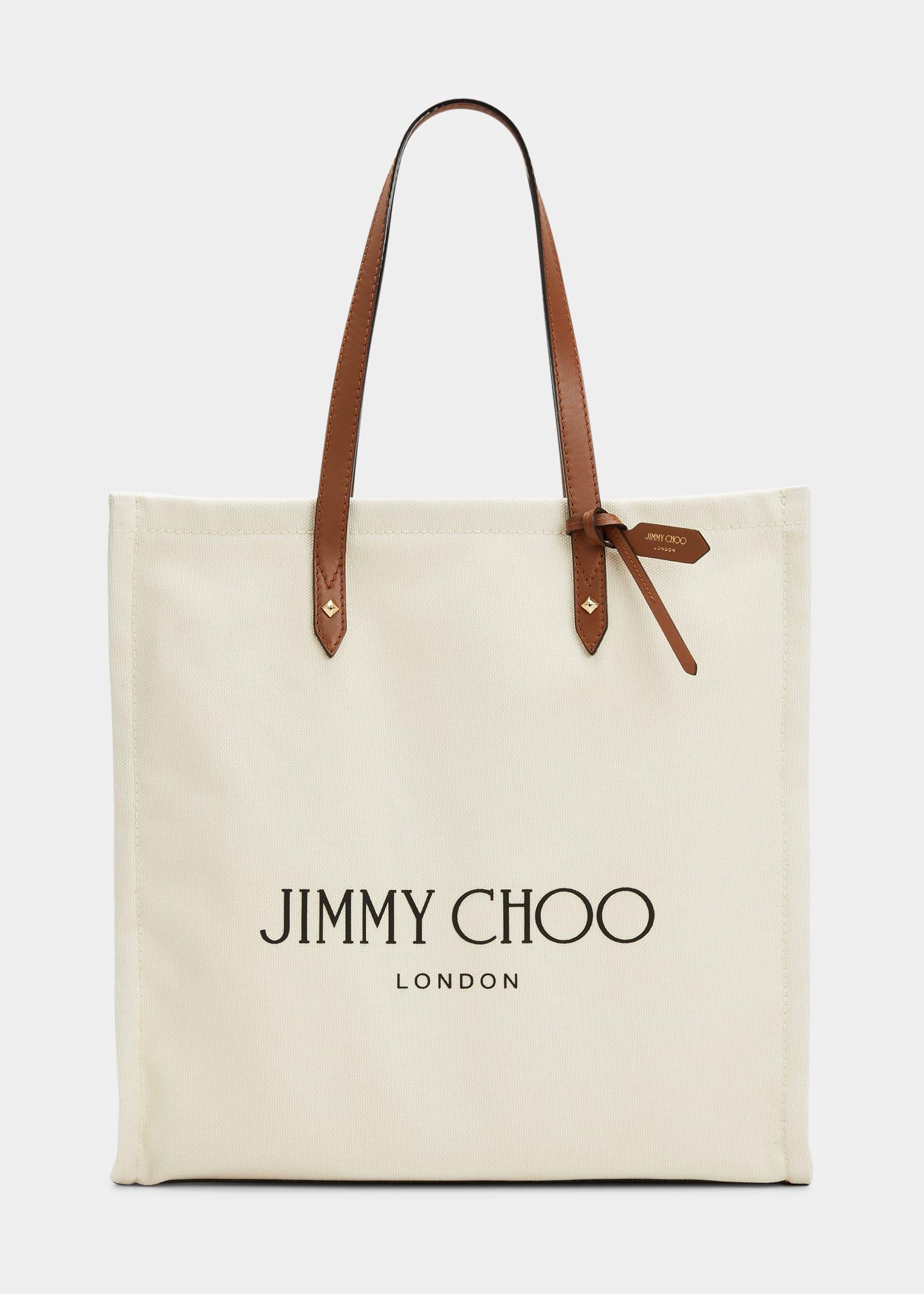 Jimmy Choo Logo North-south Canvas Tote Bag in Natural | Lyst