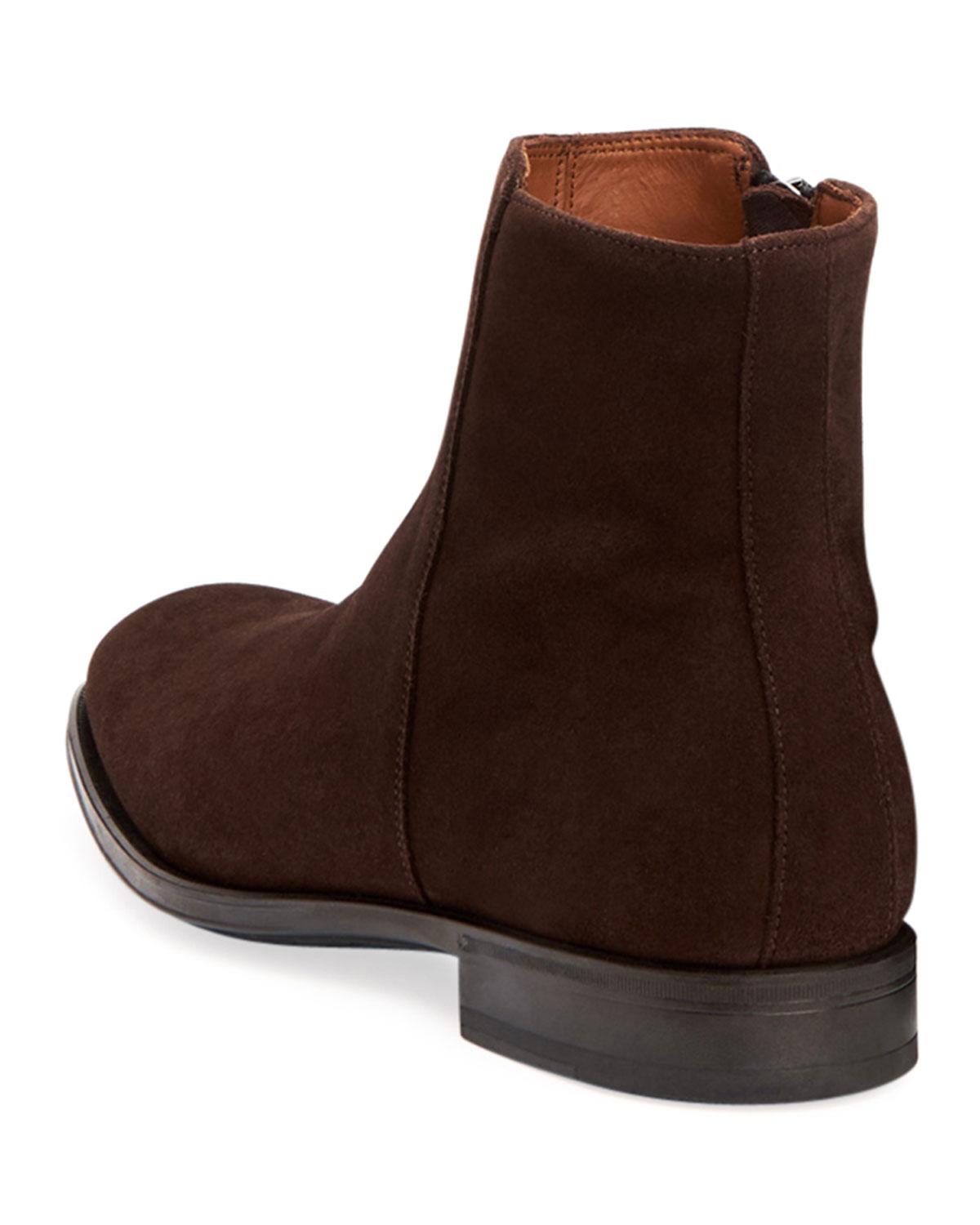 Aquatalia Men's Daniel Waterproof Suede Sidezip Ankle Boots in Brown