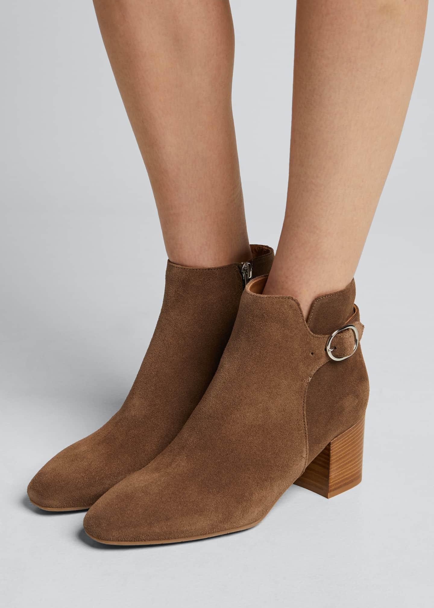 Aquatalia Tacey Suede Buckle Ankle Booties in Beige (Natural) - Lyst