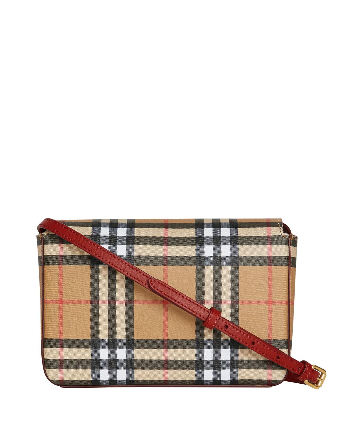 Burberry Leather Hampshire Vintage Check Shoulder Bag in Crimson (Red