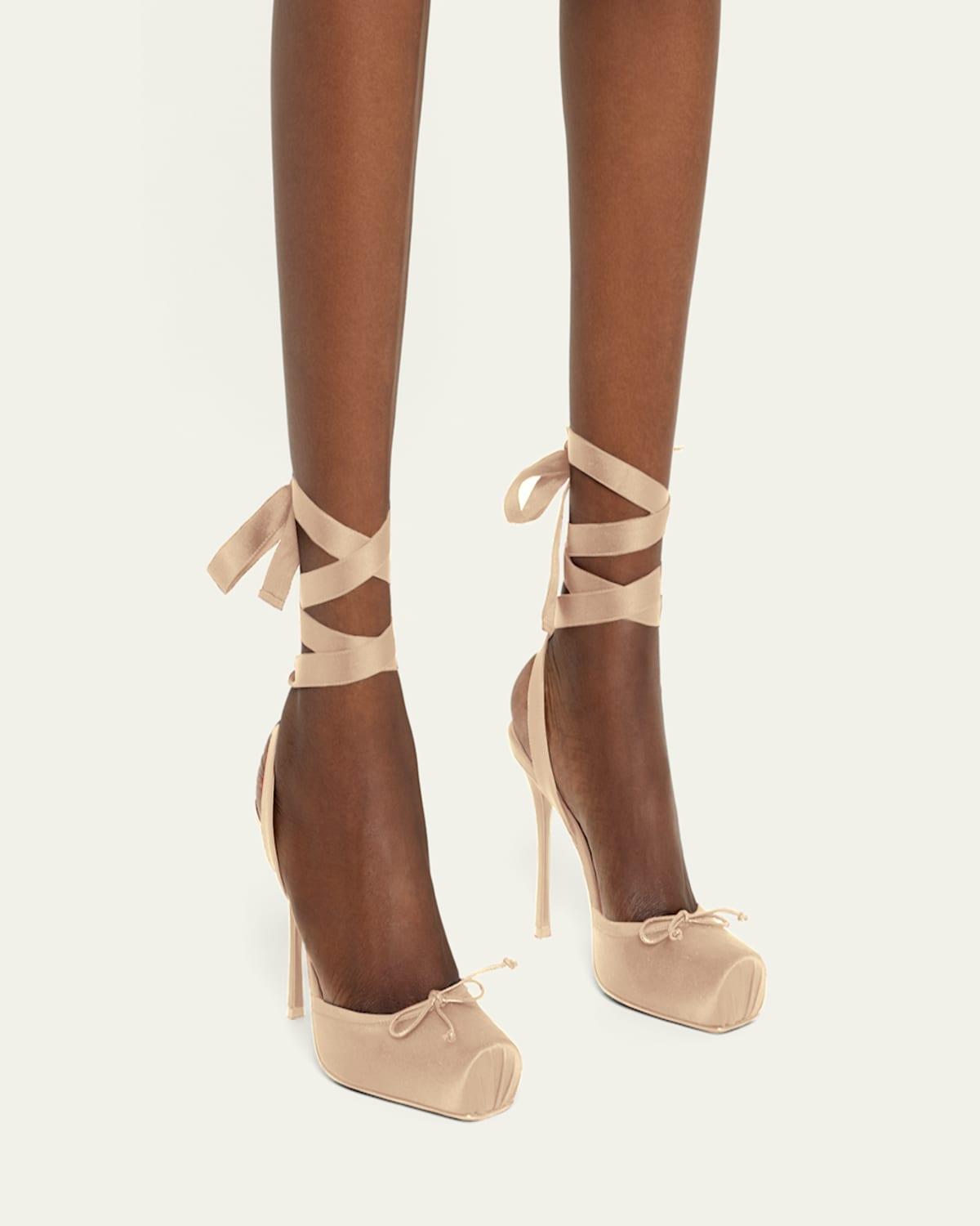 Christian Louboutin 100Mm Cassia Silk Ankle-Tie Ballerina Pumps in