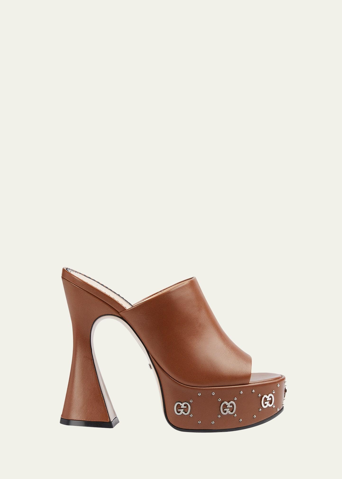 Gucci 115mm Janaya Platform Leather Slide Sandals in Natural | Lyst