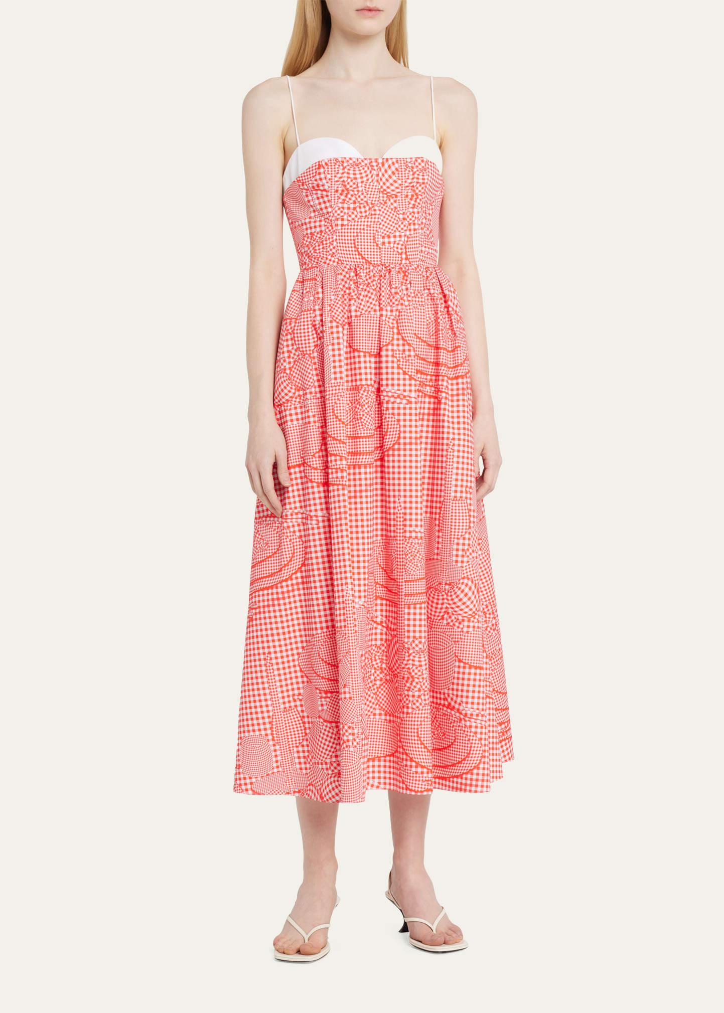 Lela Rose Gingham Seamed Bodice Midi Dress in Pink | Lyst