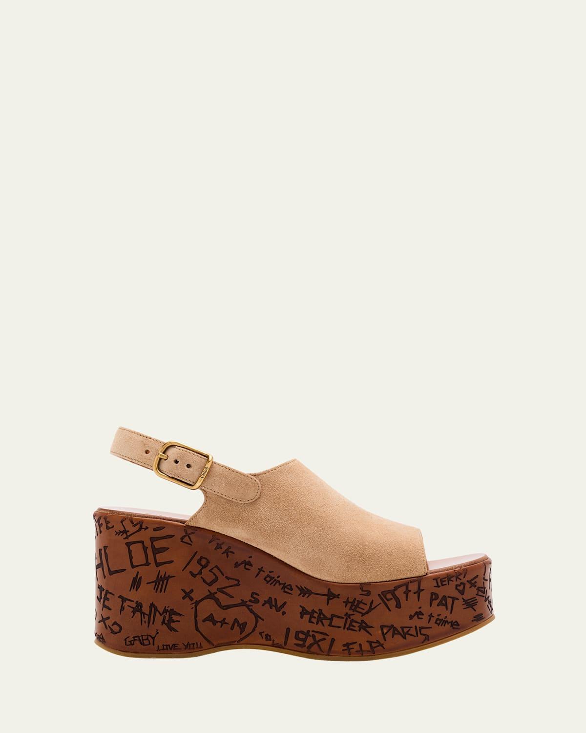 【Chloe】 Maxime debossed レザー ウェッジ Maxime debossed leather wedges in beige - Chloe | Mytheresa