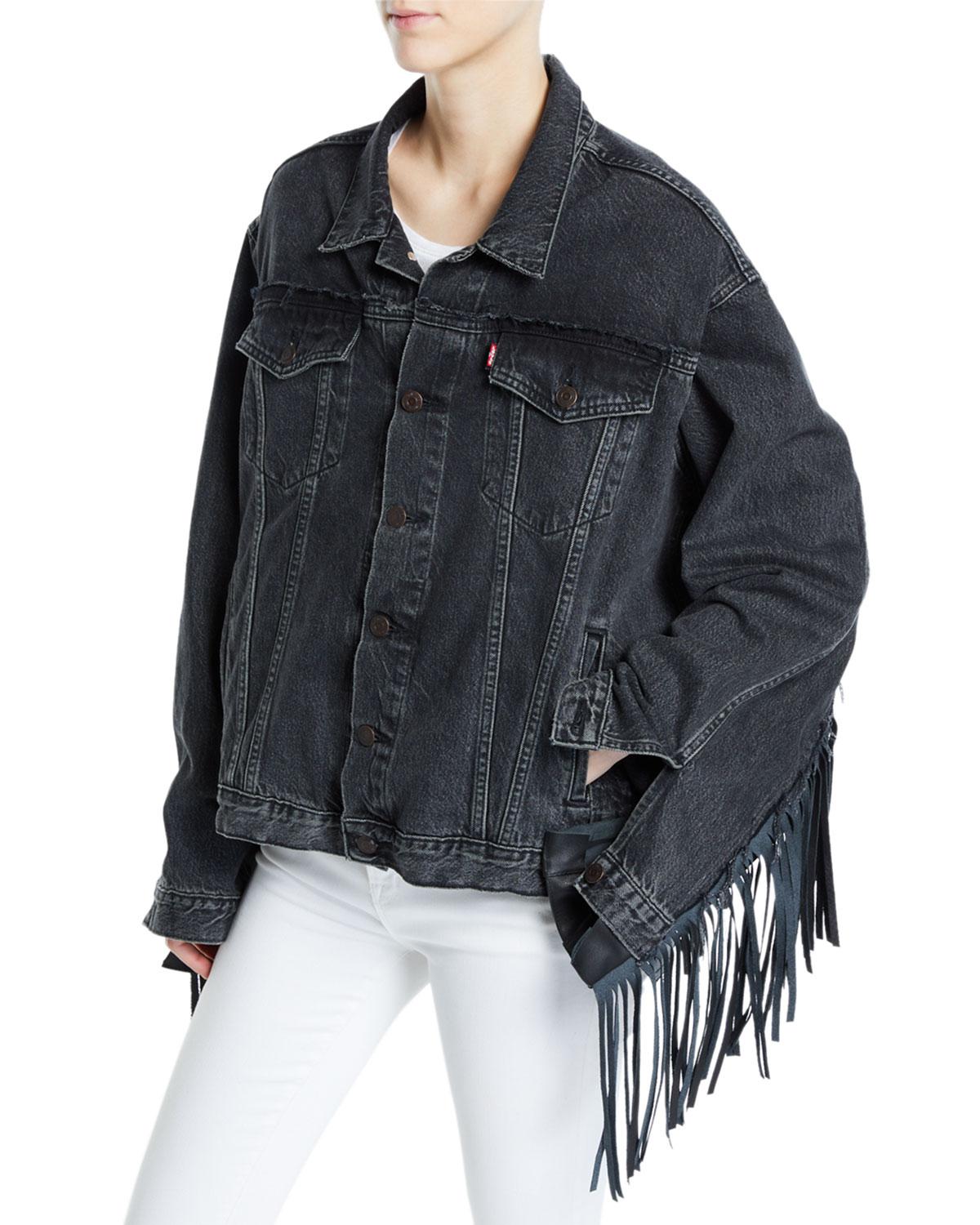 black denim fringe jacket