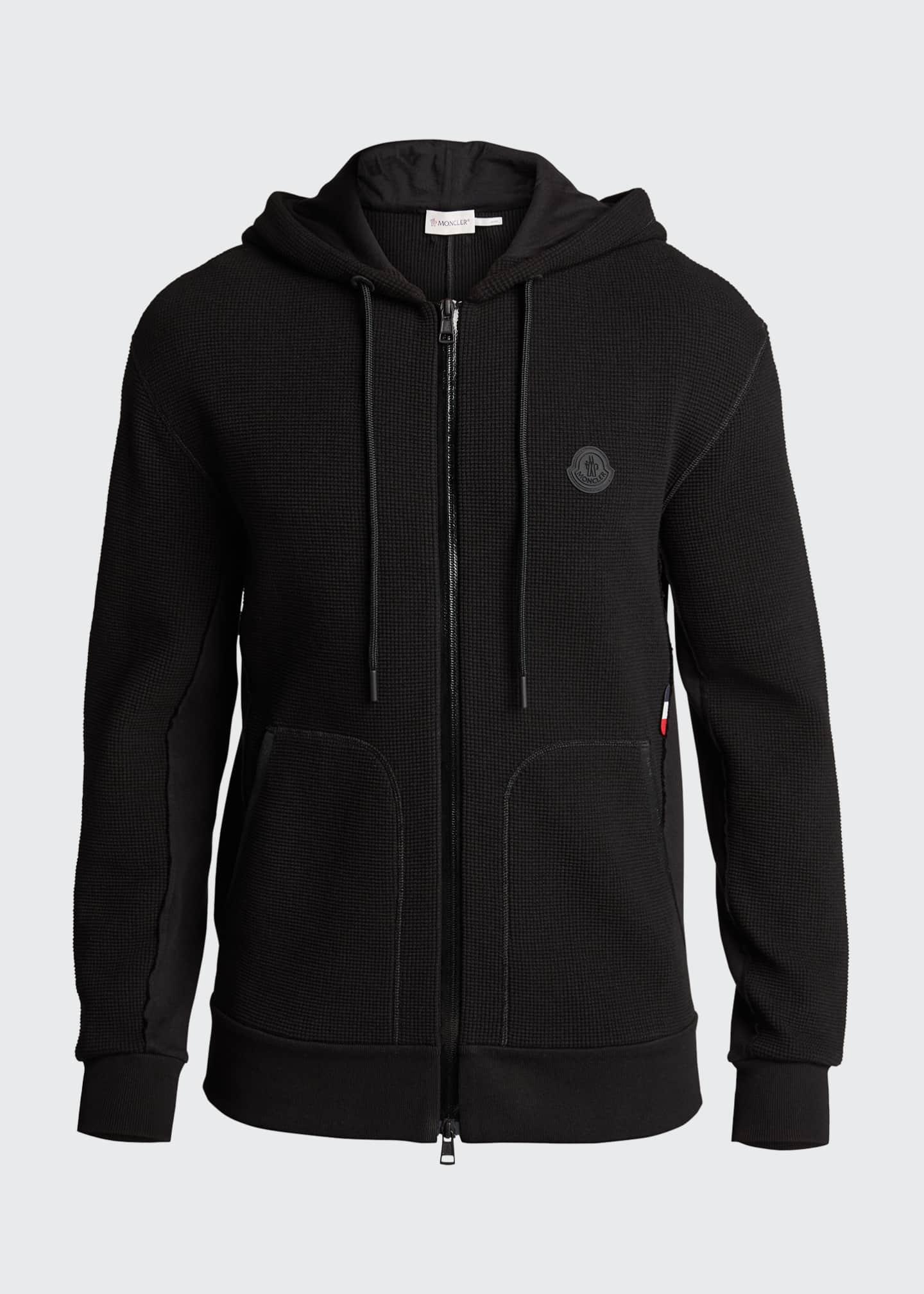 Moncler Cotton Men's Waffleknit Zipfront Hoodie in Black for Men Lyst