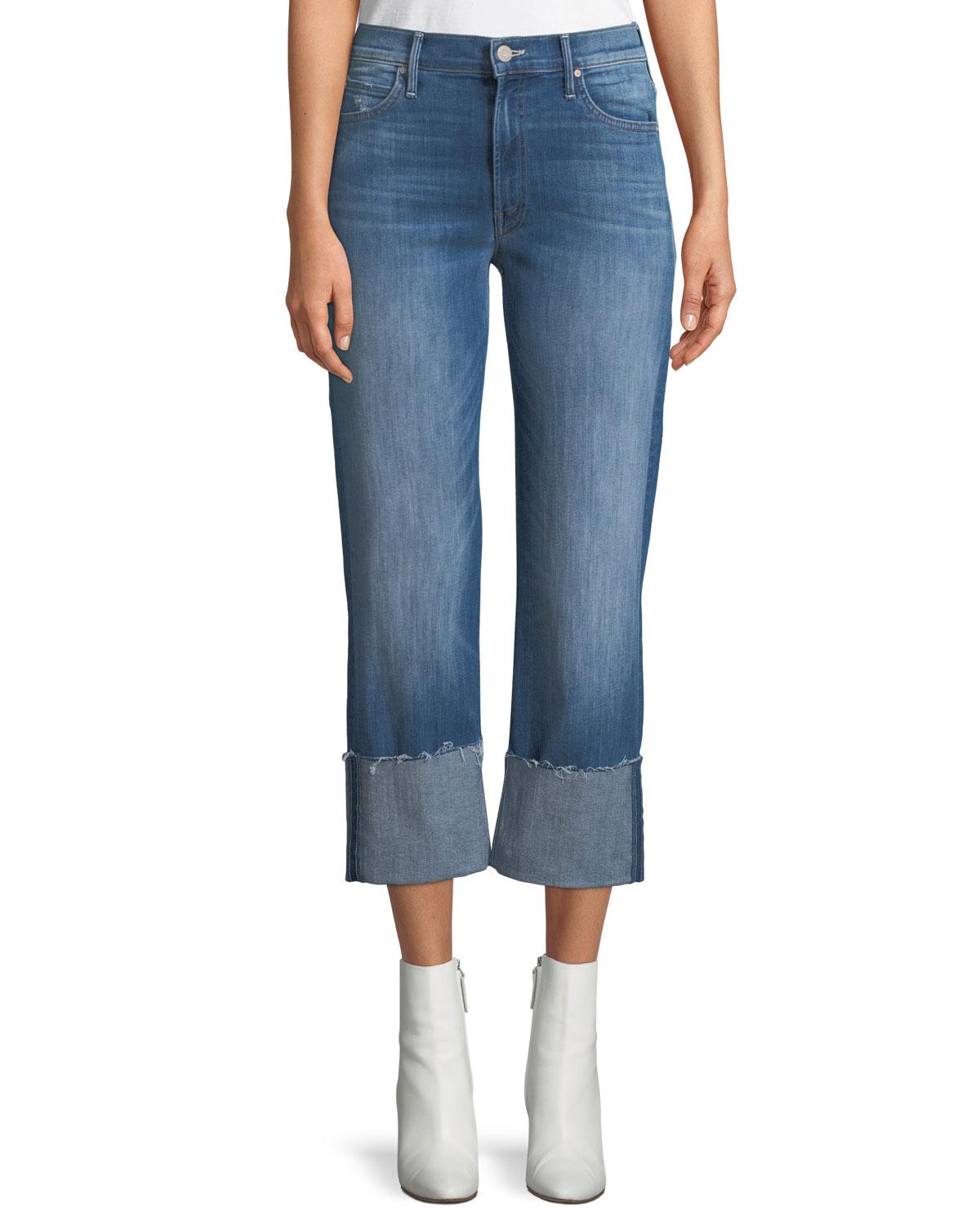 wide leg cuffed jeans