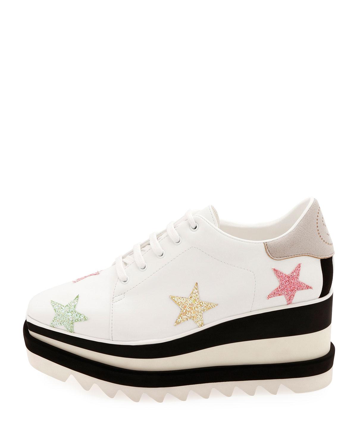 Stella McCartney Elyse Stars Glitter Platform Sneakers in White - Lyst
