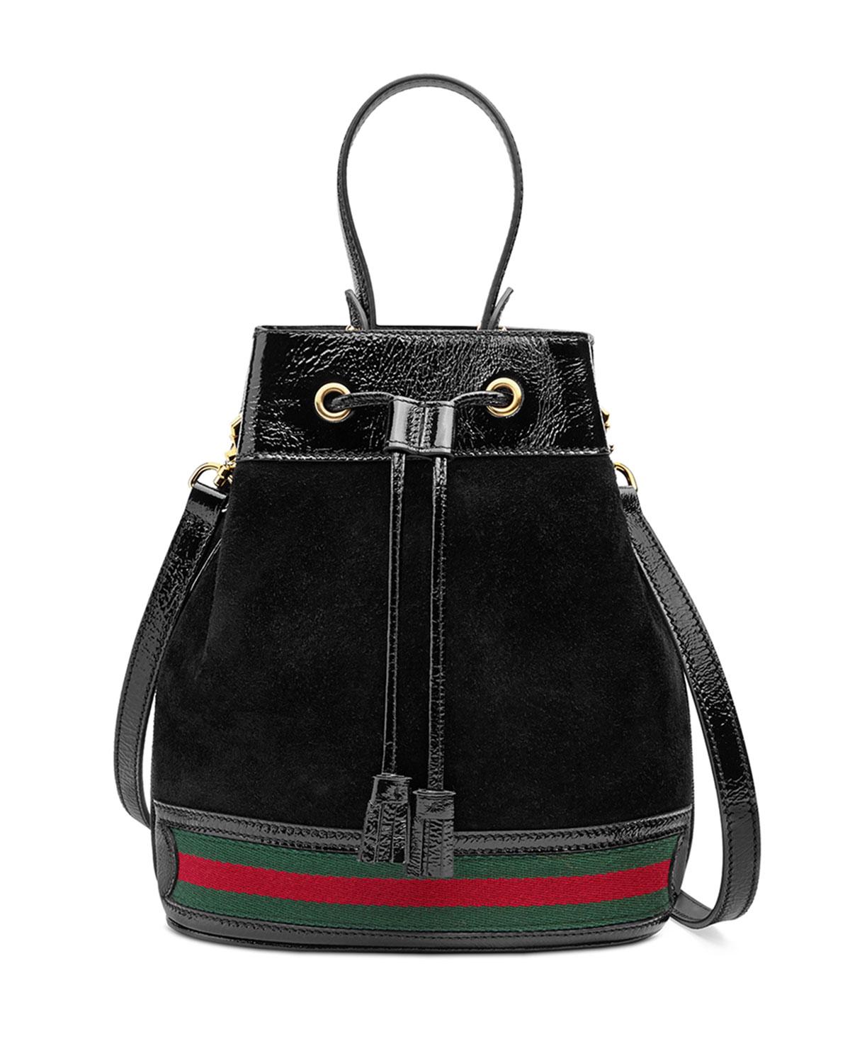 Gucci Mini Suede Bucket Bag in Black - Lyst