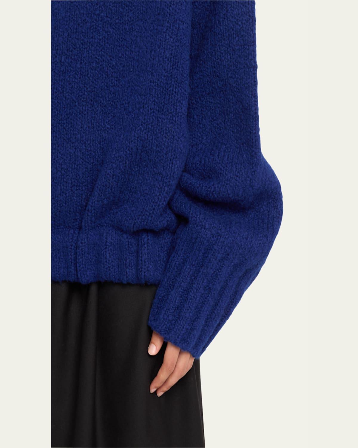 DRIES VAN NOTEN ウールシルク ボートネックニット-Blue/M DRIES VAN NOTEN シルク混 Vネック 薄手 ニット ネイビー M