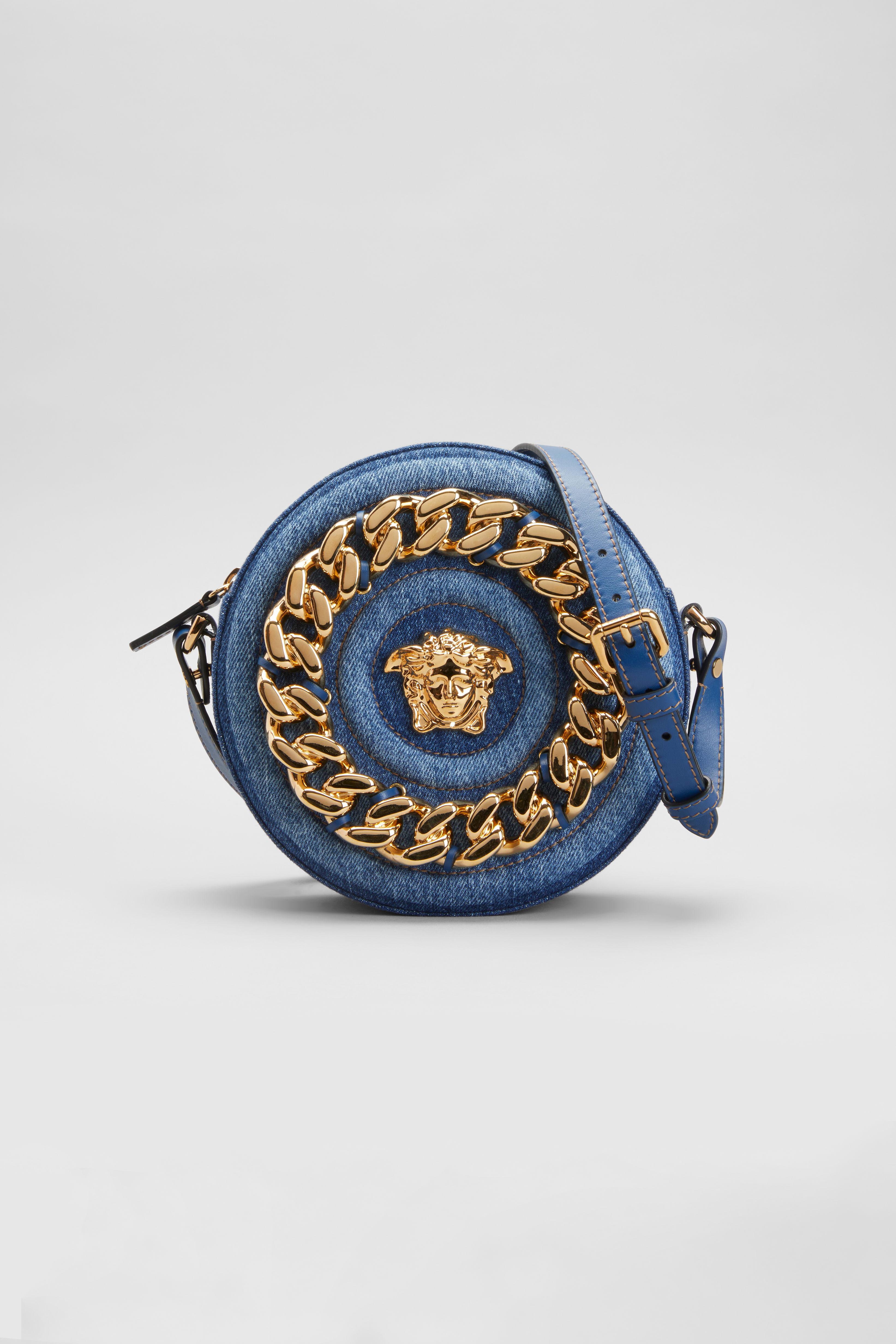 Versace La Medusa Disco Round Denim Crossbody Bag in Blue Lyst
