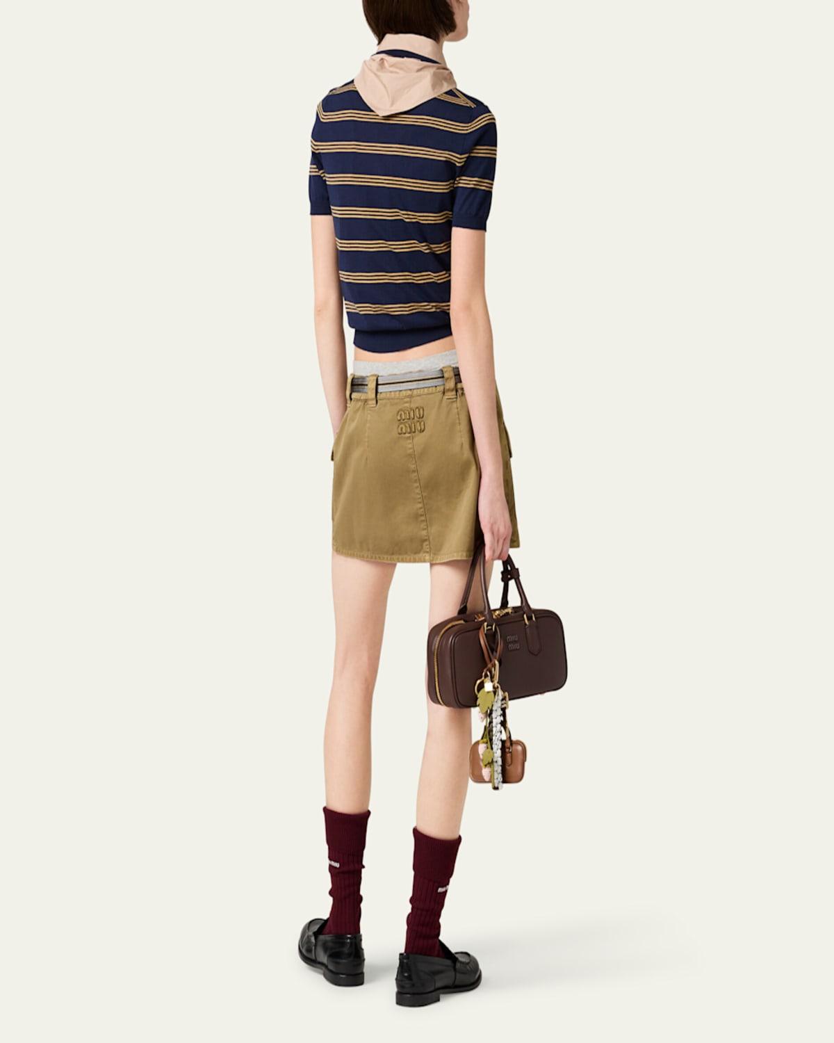 MIUMIU ストライプ柄カシミア シルク ポロシャツ ネイビー Miu Miu ストライプ ポロシャツ | ブルー | FARFETCH JP
