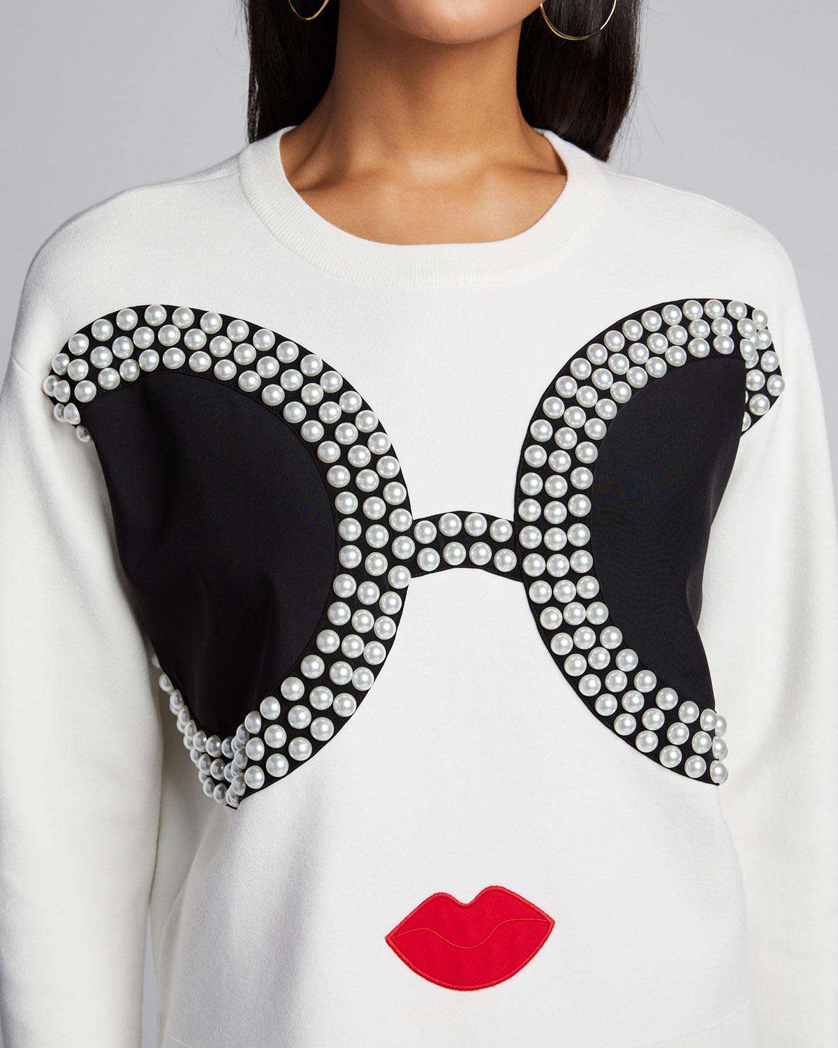 Alice + Olivia Gleeson Embellished Stace Face Pullover in White | Lyst