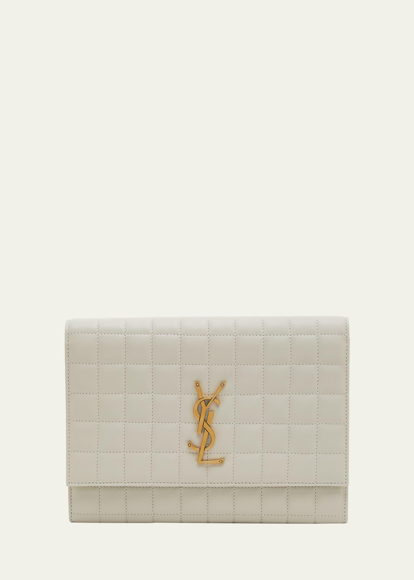 SAINT LAURENT Monogramme quilted textured-leather pouch