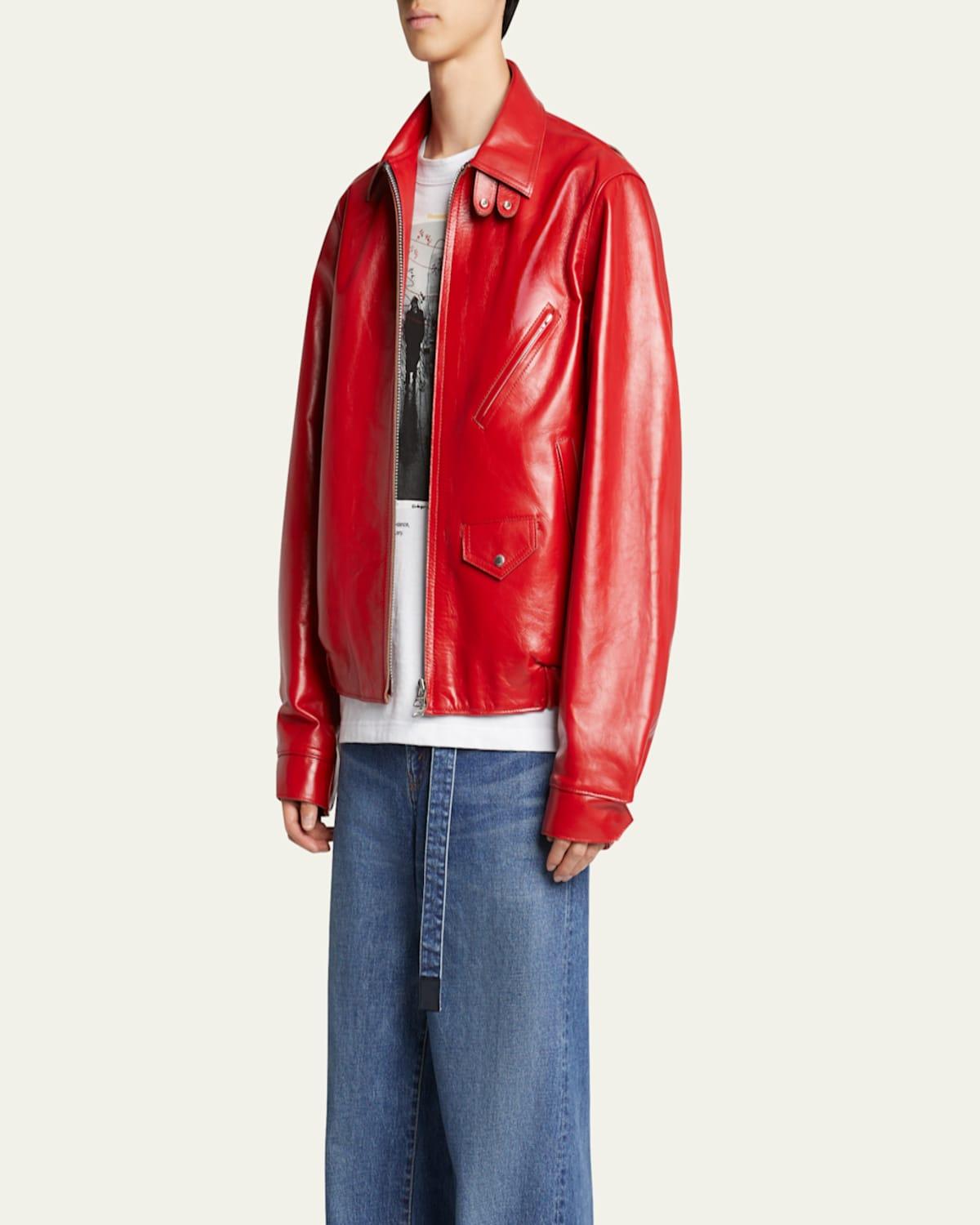 Sacai Shiny Leather Moto Jacket in Red for Men | Lyst
