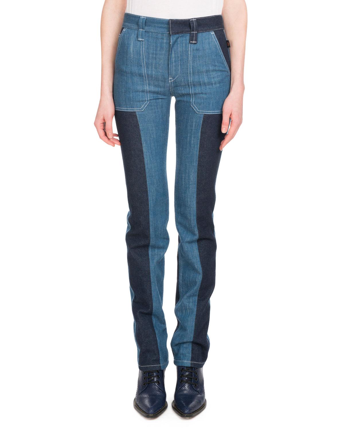 Chloé Denim Zipfront Patchpocket Straightleg Bicolor Jeans in Navy (Blue) Save 13 Lyst
