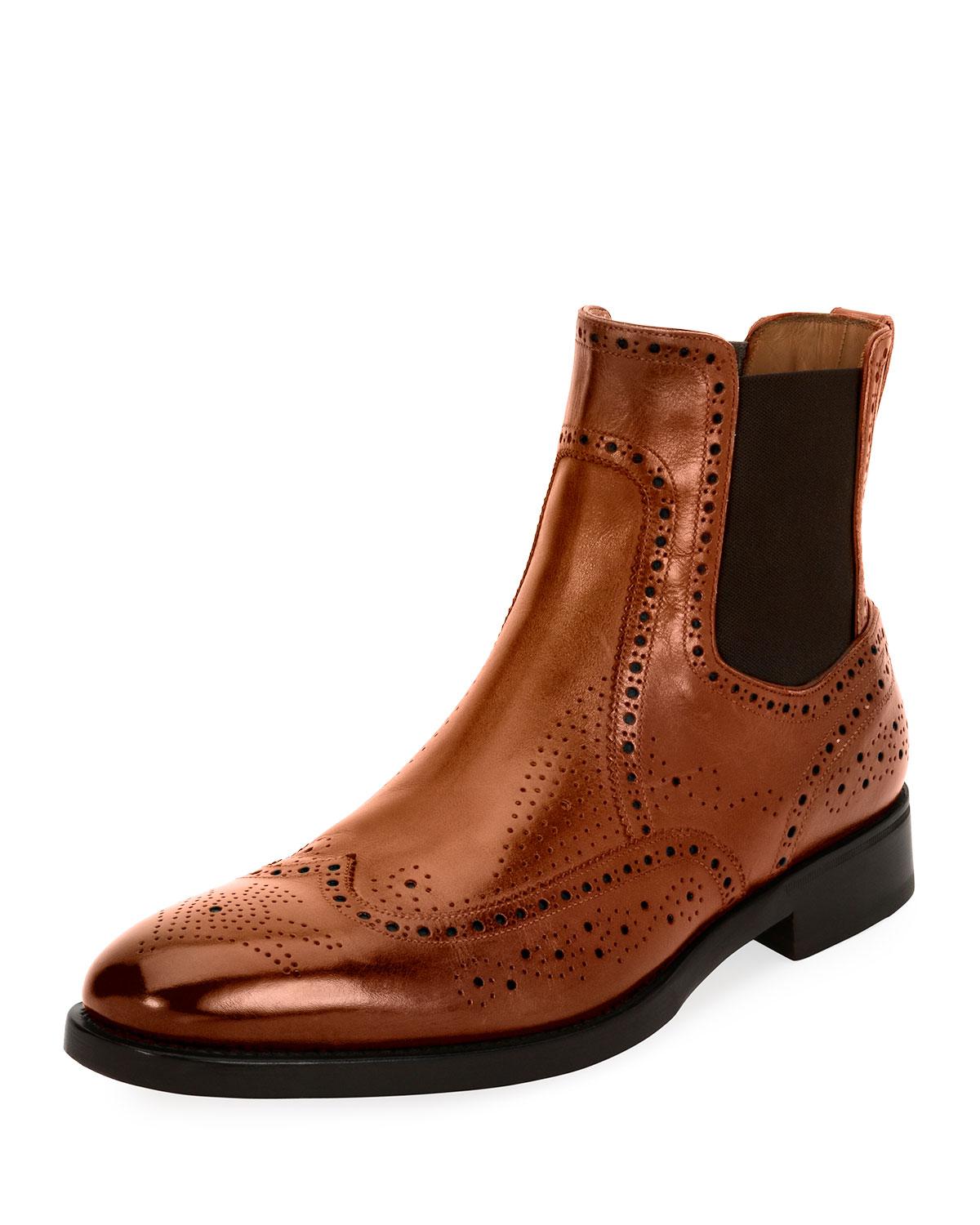 Ferragamo Drifton Wing-tip Brogue Leather Chelsea Boot in Brown for Men ...