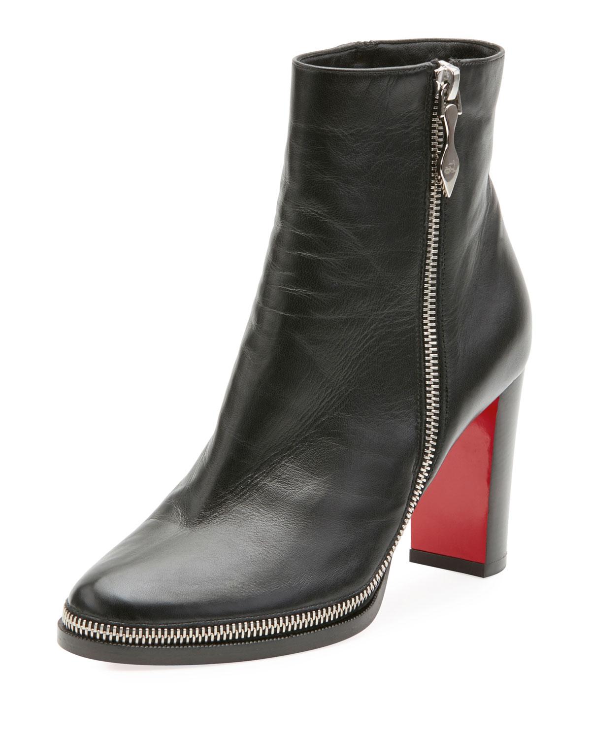 Christian Louboutin Leather Telezip Crinkled Red Sole Ankle Boot in Black - Lyst