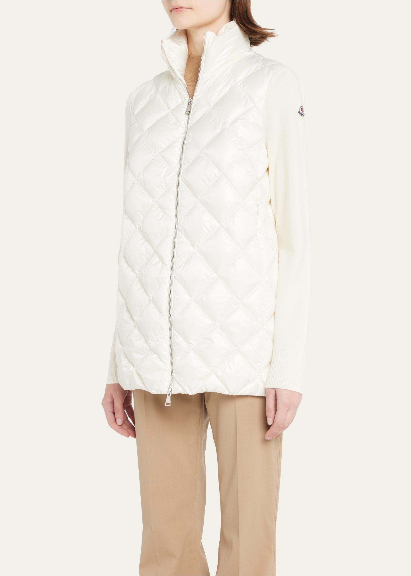 Moncler Mixed Media Cardigan in White | Lyst